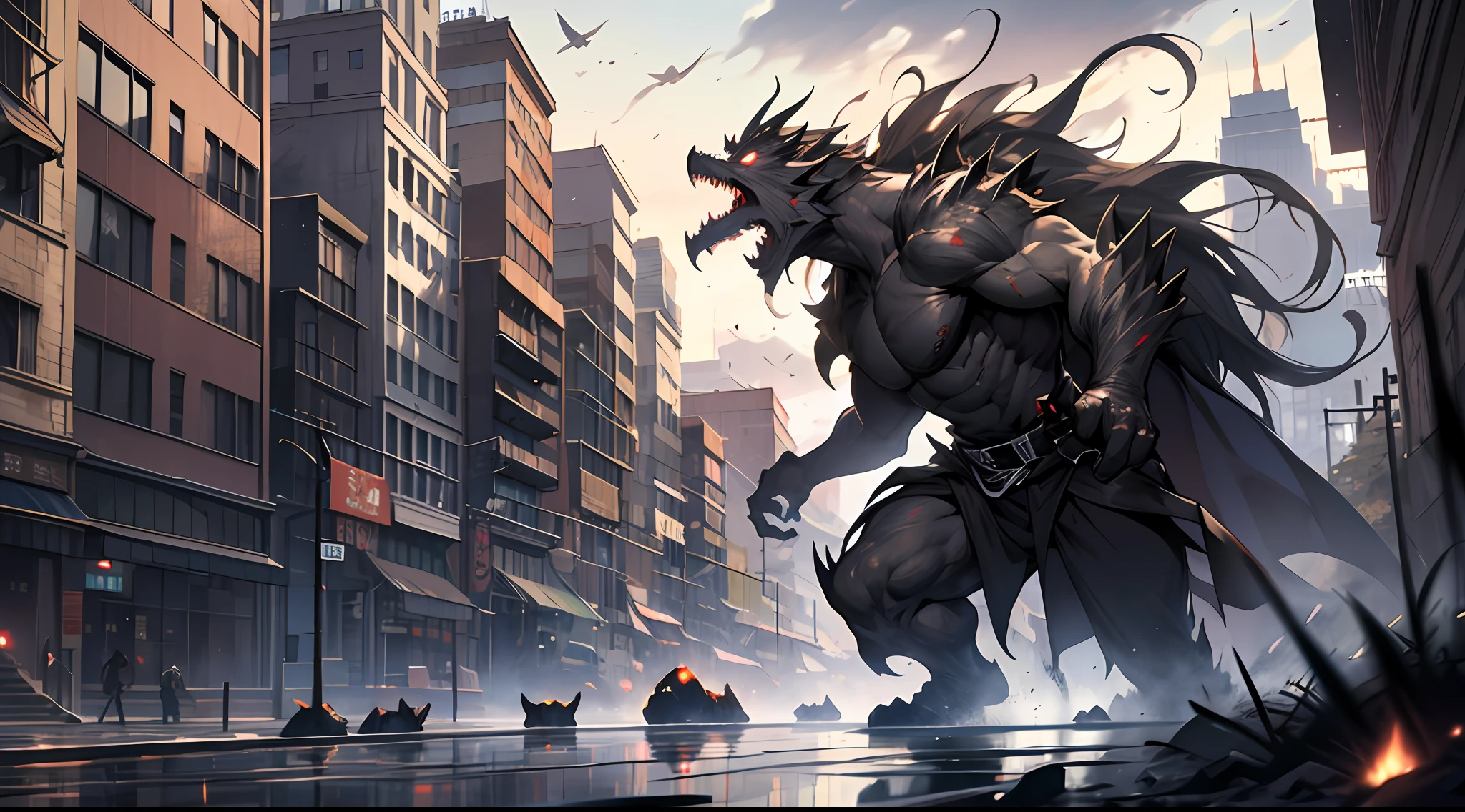 Hundreds of ghosts and monsters，rampage，They carry black smoke，Flock into the city towards the spring。, 32K, Best quality, 巨作, Super detail, High Details