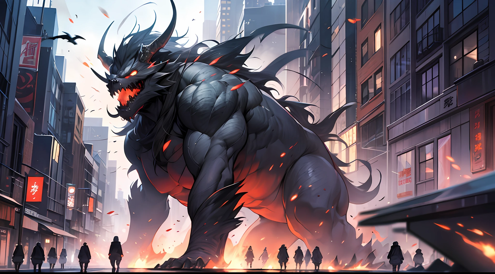 Hundreds of ghosts and monsters,rampage,They carry black smoke,Flock into the city towards the spring。, 32K, Best quality, 巨作, Super detail, High Details