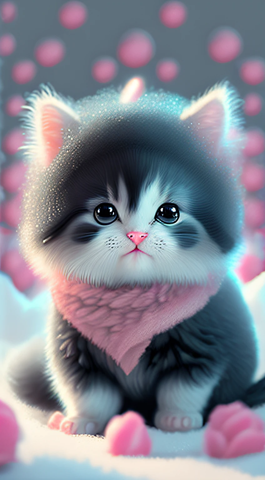 Nesta arte CG ultra-detalhada, Cute black kittens surrounded by ethereal roses, risos, melhor qualidade, alta resolução, detalhes intrincados, fantasia, animais bonitos, roxo, humorous, boca aberta, 8k, olhar comovente.