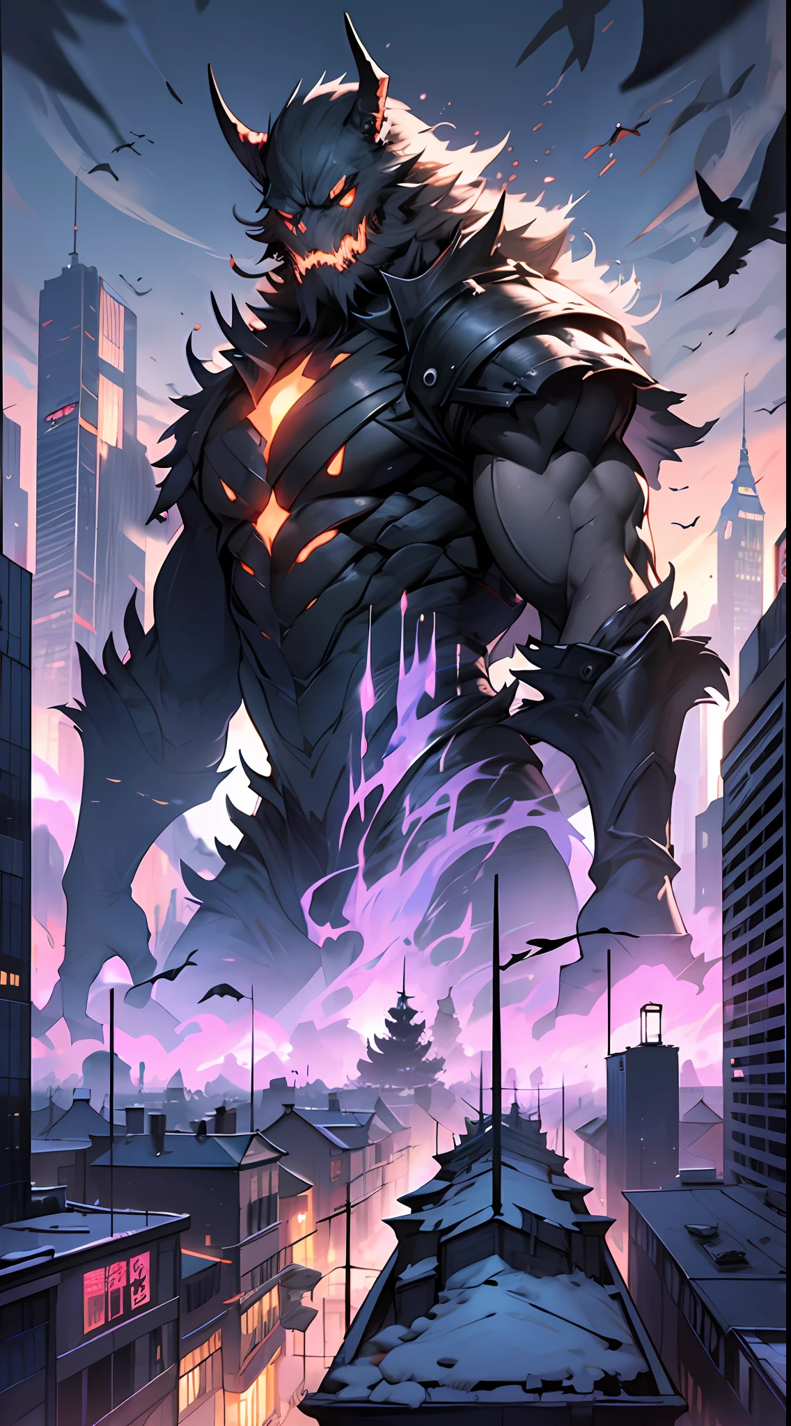 Hundreds of ghosts and monsters,rampage,They carry black smoke,Flock into the city towards the spring。, 32K, Best quality, 巨作, Super detail, High Details