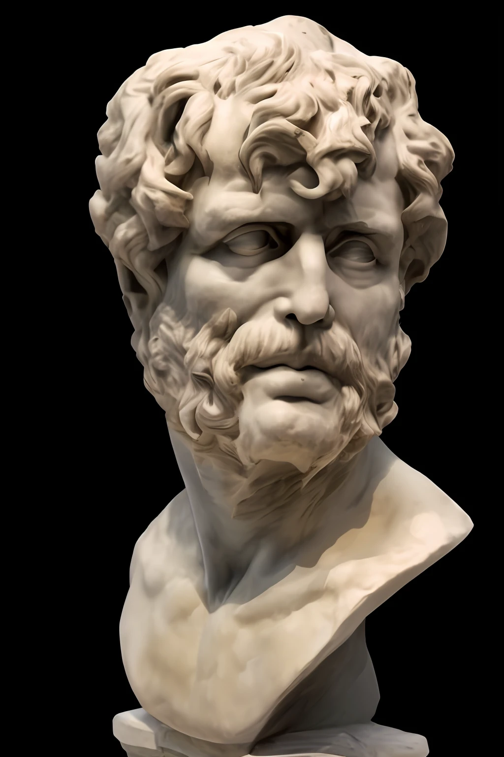 um close up de um busto de um homem com barba, eStoic face, eStoic facial expression, stoic, Estoicismo, estoico and calm, Stoic attitude, bust of hercules, divino e estoico, classic sculpture, Pose estoica, por Pogus Caesar, Retrato de Zeus acidentado, inspirado em Exekias, Retrato Zeus