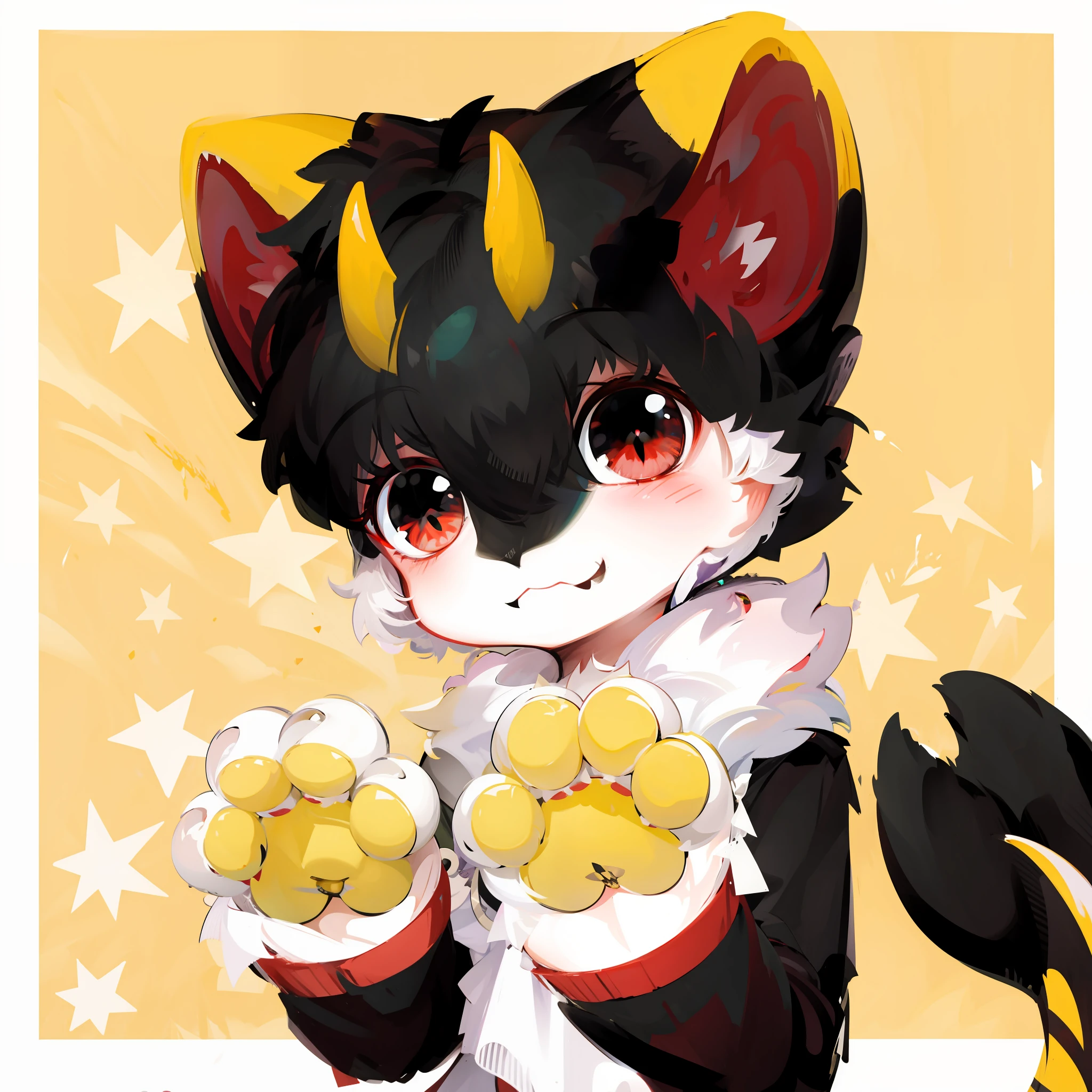 anime - style cat with yellow and black ears and tail, Sora as a cat, anime cat, 6 claws, High-quality fanart, fursona art, sfv, portrait of zeraora, fursona!!!!, A high resolution, Pisif, !!highly-detailing!!, Detailed fanart, Sharp paws, cute artwork, Furry art!!!, low res, shining claws
