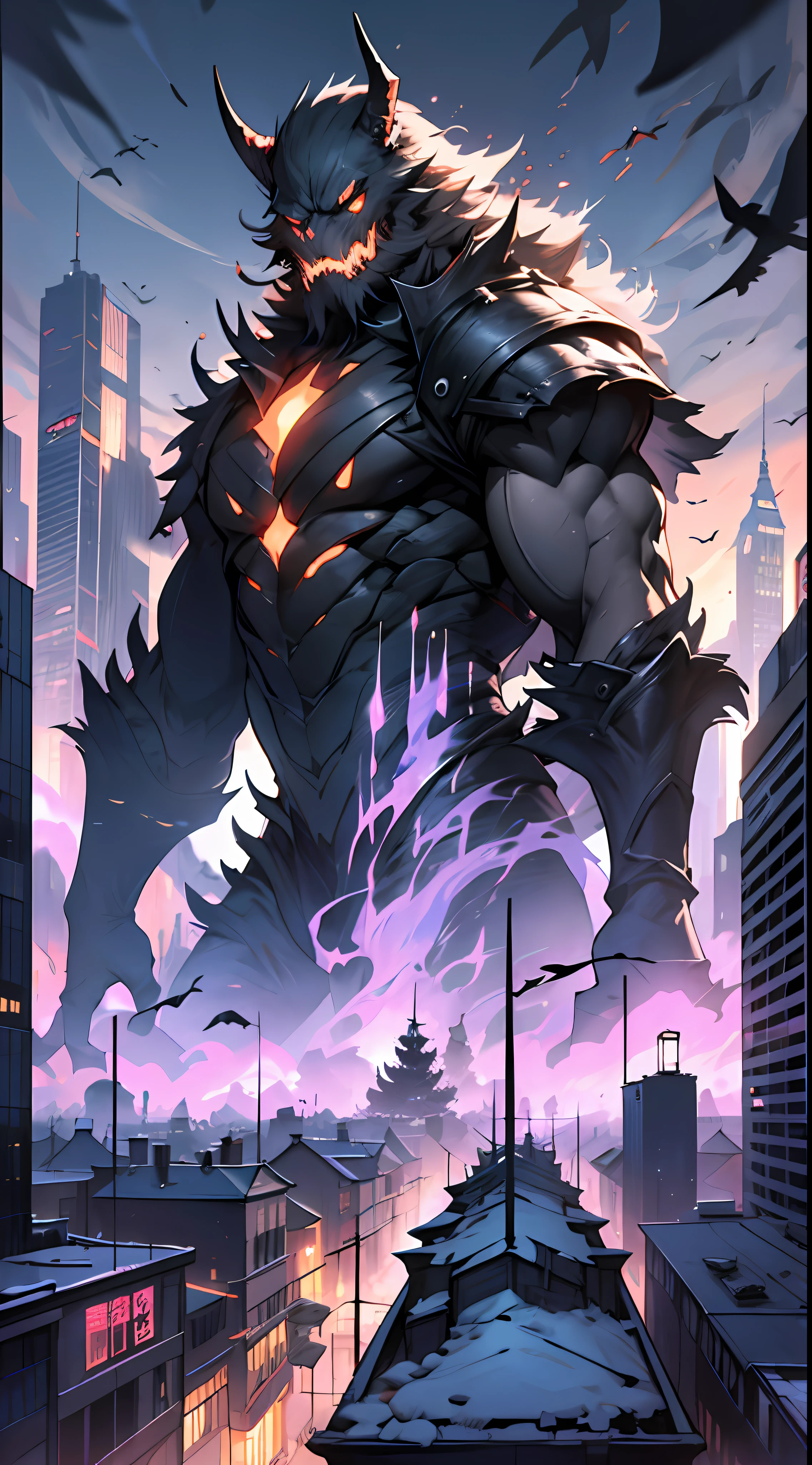 Hundreds of ghosts and monsters，rampage，They carry black smoke，Flock into the city towards the spring。, 32K, Best quality, 巨作, Super detail, High Details