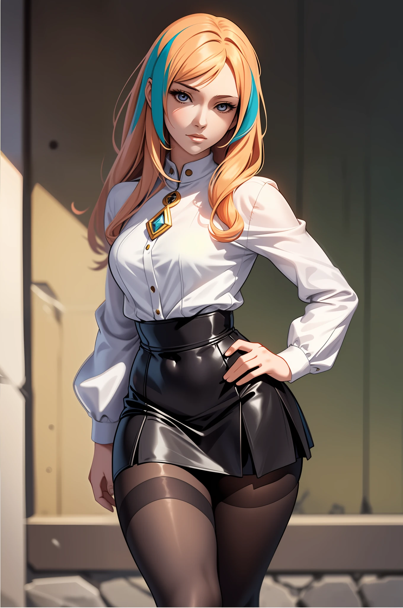 Anime - style image of a woman in a short skirt and top colored tights, 29yo、Portrait of character, renaissance, Small curvaceous, doress, Venetian
