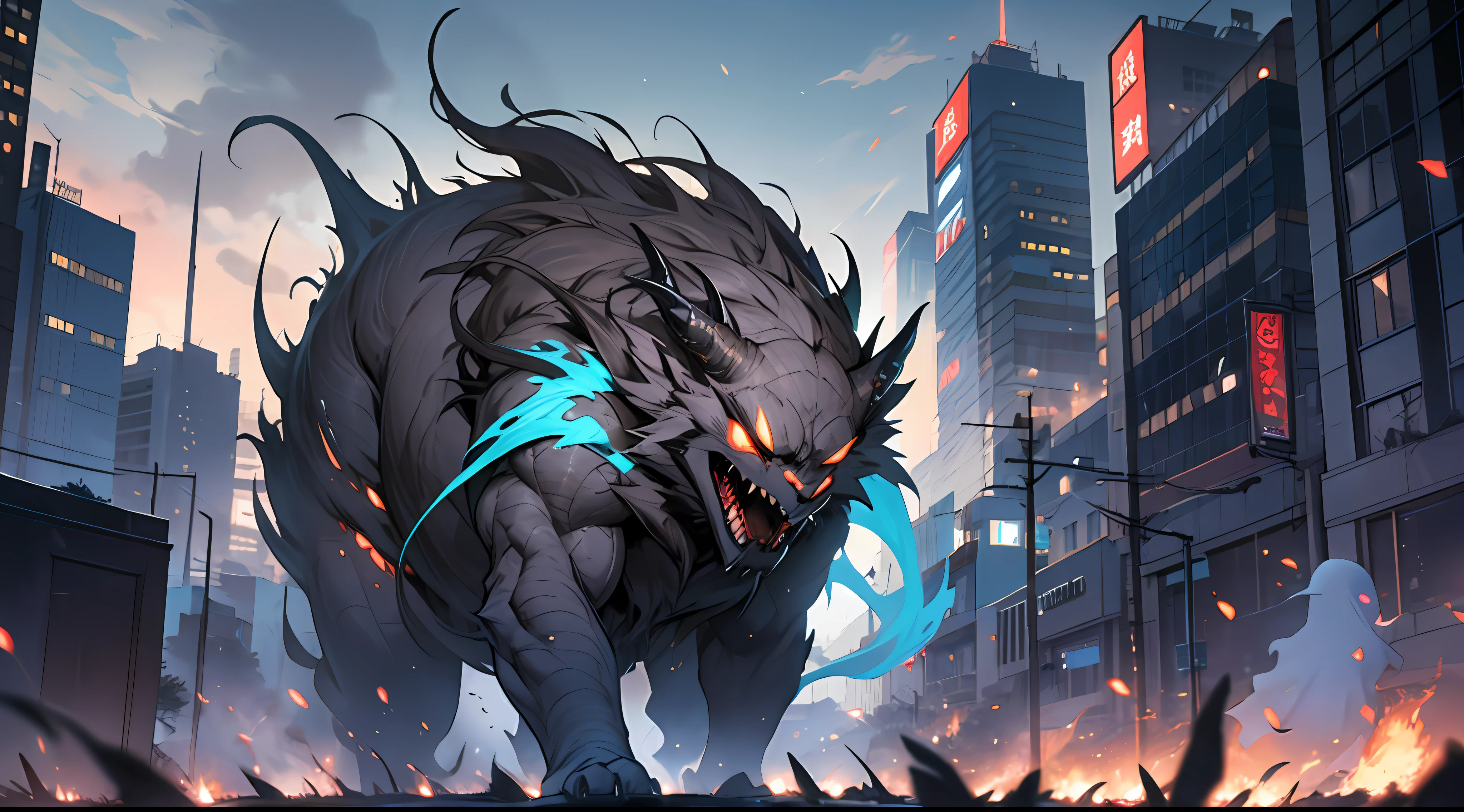 Hundreds of ghosts and monsters,rampage,They carry black smoke,Flock into the city towards the spring。, 32K, Best quality, 巨作, Super detail, High Details