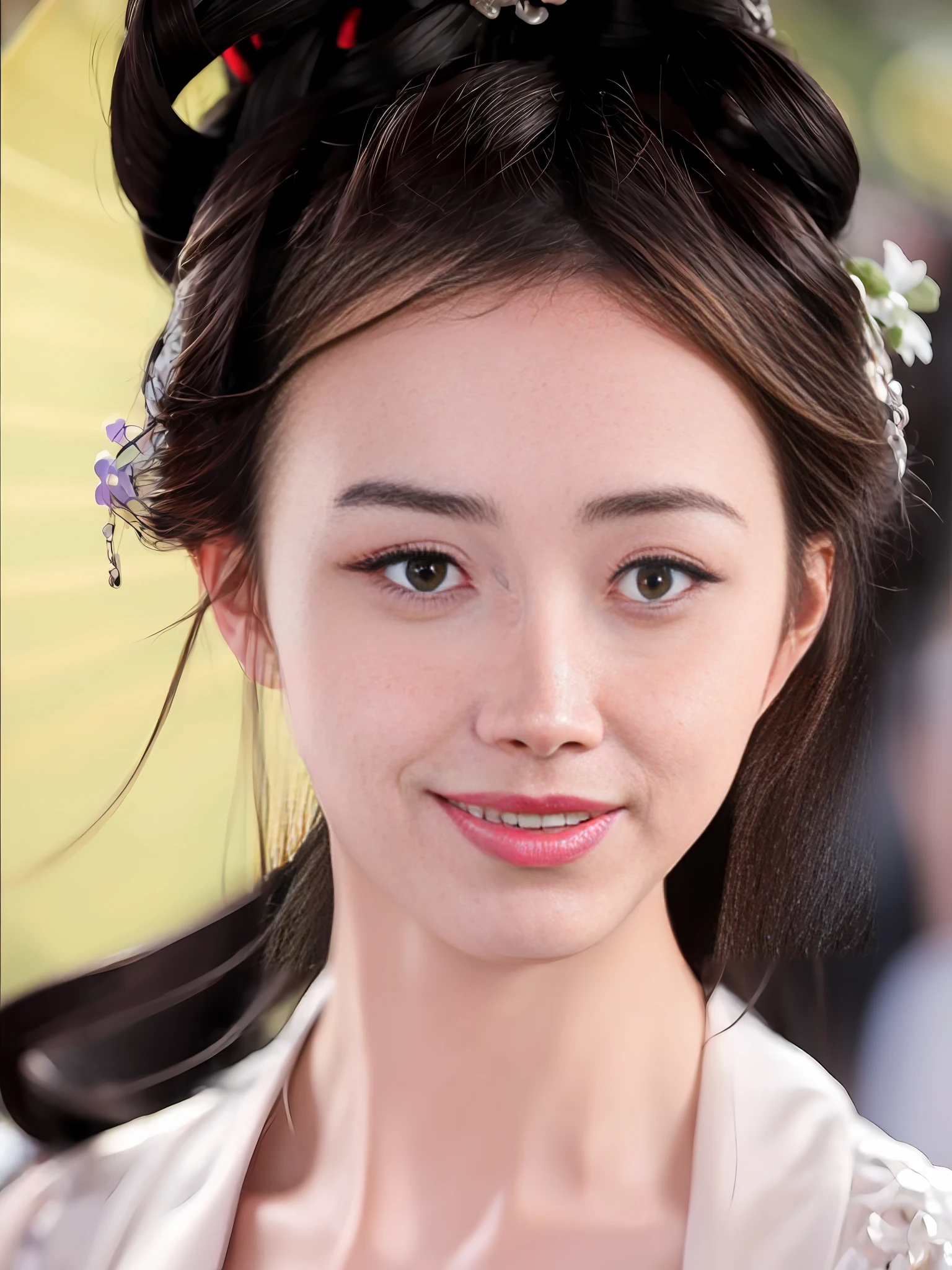 jewelry, solo, earrings, necklace, brunette hair, smile, single bun, (formal:1.6), reality, bun, bracelet, grin, ulzzang-6500v1.1, (original: 1.2), (reality: 1.3) , beautiful girl with beautiful details, extremely detailed eyes and face, eyes with beautiful details, ridiculous, incredibly ridiculous, huge file size, ultra detail, high resolution, super detailed, best quality, masterpiece, Illustrations, super detailed and beautiful, super detailed, CG, unity, 8k wallpaper, amazing, fine details, masterpiece, top quality, extremely detailed CG Unity 8k wallpaper, cinematic lights, (perfect shiny skin: 0.6), slender and smooth lines, (floating), (small breasts: 1), earrings, panorama, with two sides facing each other, golden wings