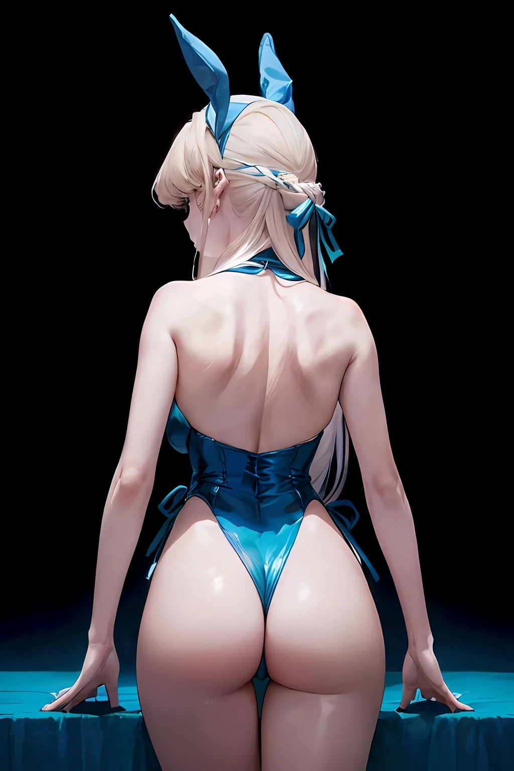 (((a masterpiece of、beste-Qualit、beste-Qualit、Official art、Beautifully Aesthetic:1.5)))、(1girl in:1.3)、(((s ass)))、(A sexy)、highly detaile、Rabbit ears、highestdetailed、(((Blue High Leg)))、(((Blue Bunny Girl)))、(shinny skin)、(((big chest out)))、thin areola、Asuka horse Toki