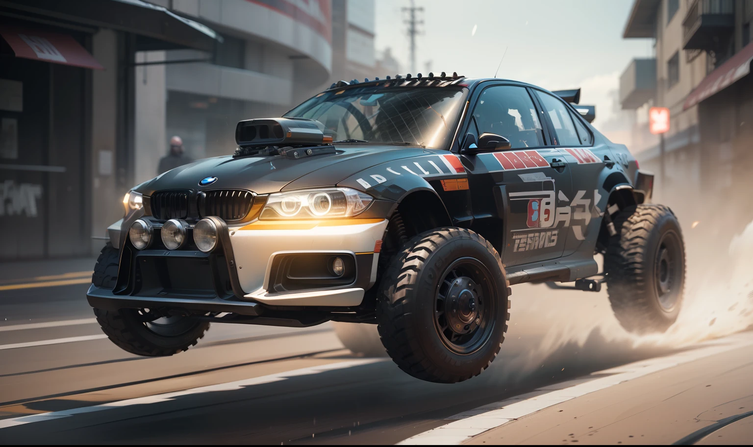 Um carro futurista BMW armado with a racing driver with racing helmet, rushing down the wet Track, fast, hyper realistic, motion blur, blurry background, highly detailed, divine proportion, (((framed))), perfect composition, Perfect lighting, octane render, 8k, artistic photography, trending on artstation, sharp focus, studio photo, intricate details, highly detailed, by greg rutkowski --auto