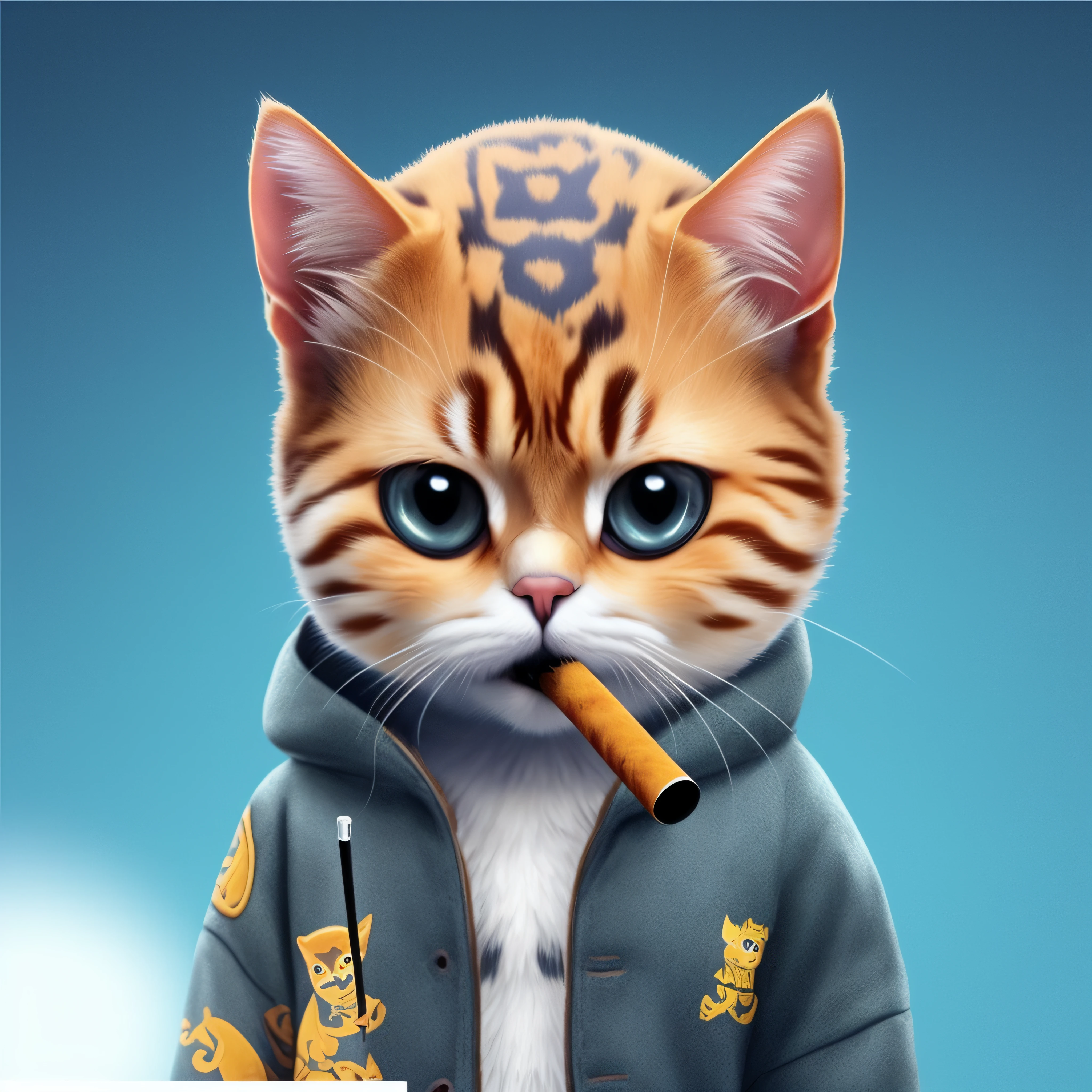 there is a cat with a cigarette in its mouth, design do gato, gato samurai, inspirado em Chris LaBrooy, painting digital adorable, em estilo de ultra realista, gato fumando um cigarro, arte digital detalhada bonito, anthropomorphic cat, arte digital bonito, Guerreiro Gato, Cybercat, anthropomorphic cat ninja, muito realista, very realistic