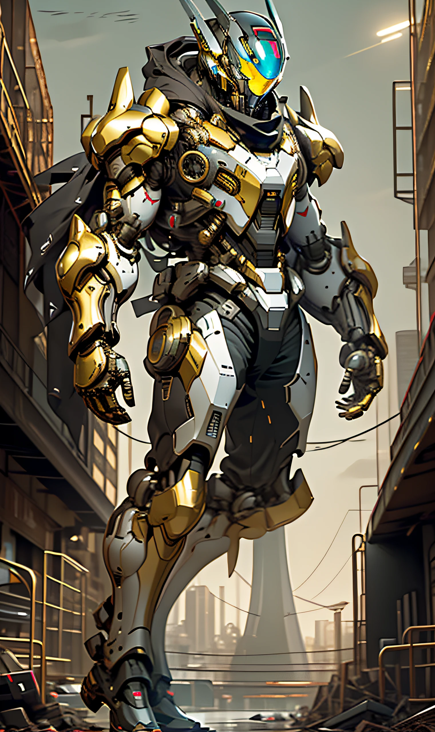 exoskeleton robot , intricate armor, crystal mecha, psychedelic details,
9d,(city war background), clean lines, negative space, high contrast, gradient color, (golden black), show full body portrait , best images quality, perfect resolution, moody, sharp focus