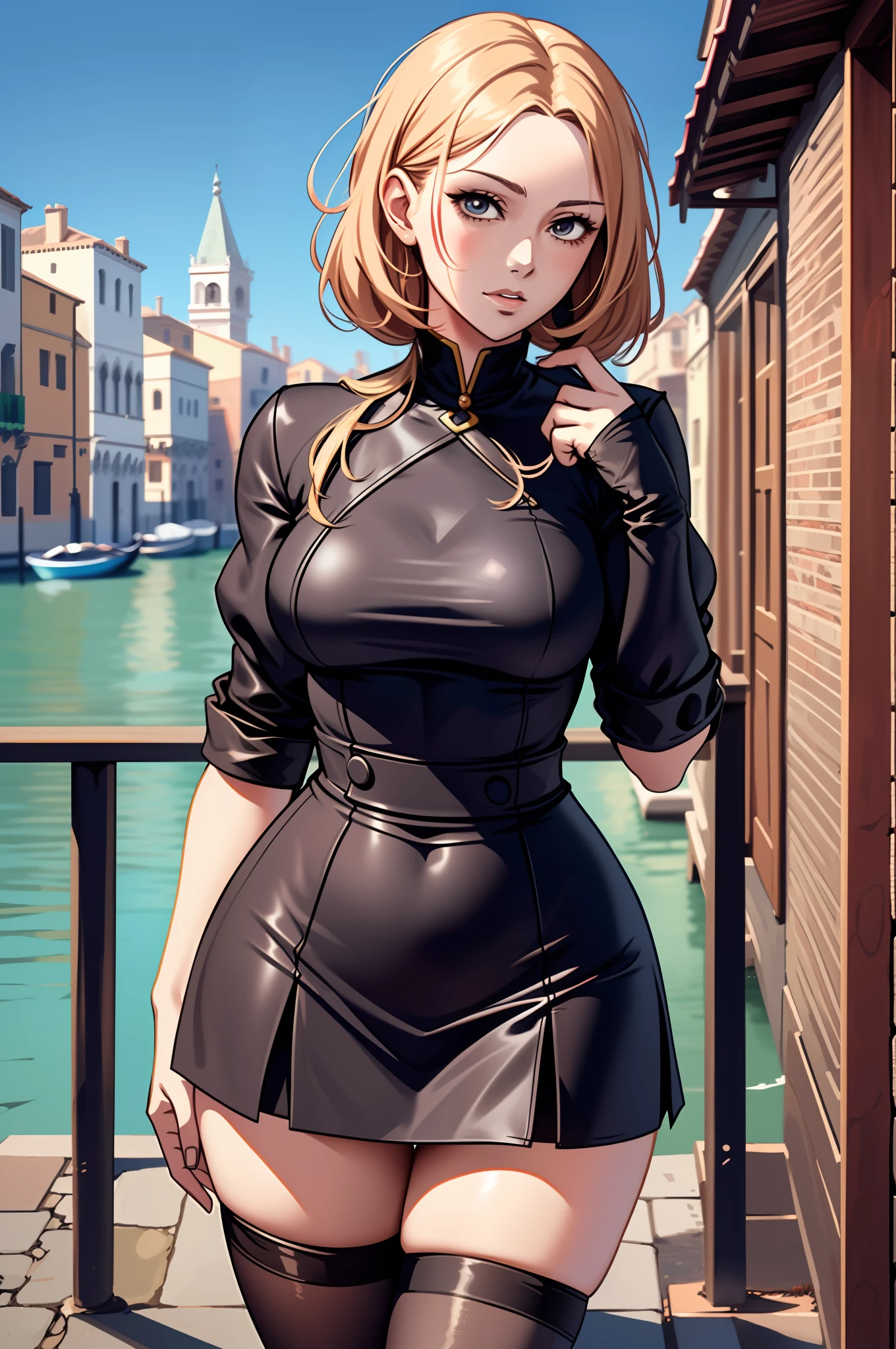 Anime - style image of a woman in a short skirt and top colored tights, 29yo、Portrait of character, renaissance, Small curvaceous, doress, Venetian