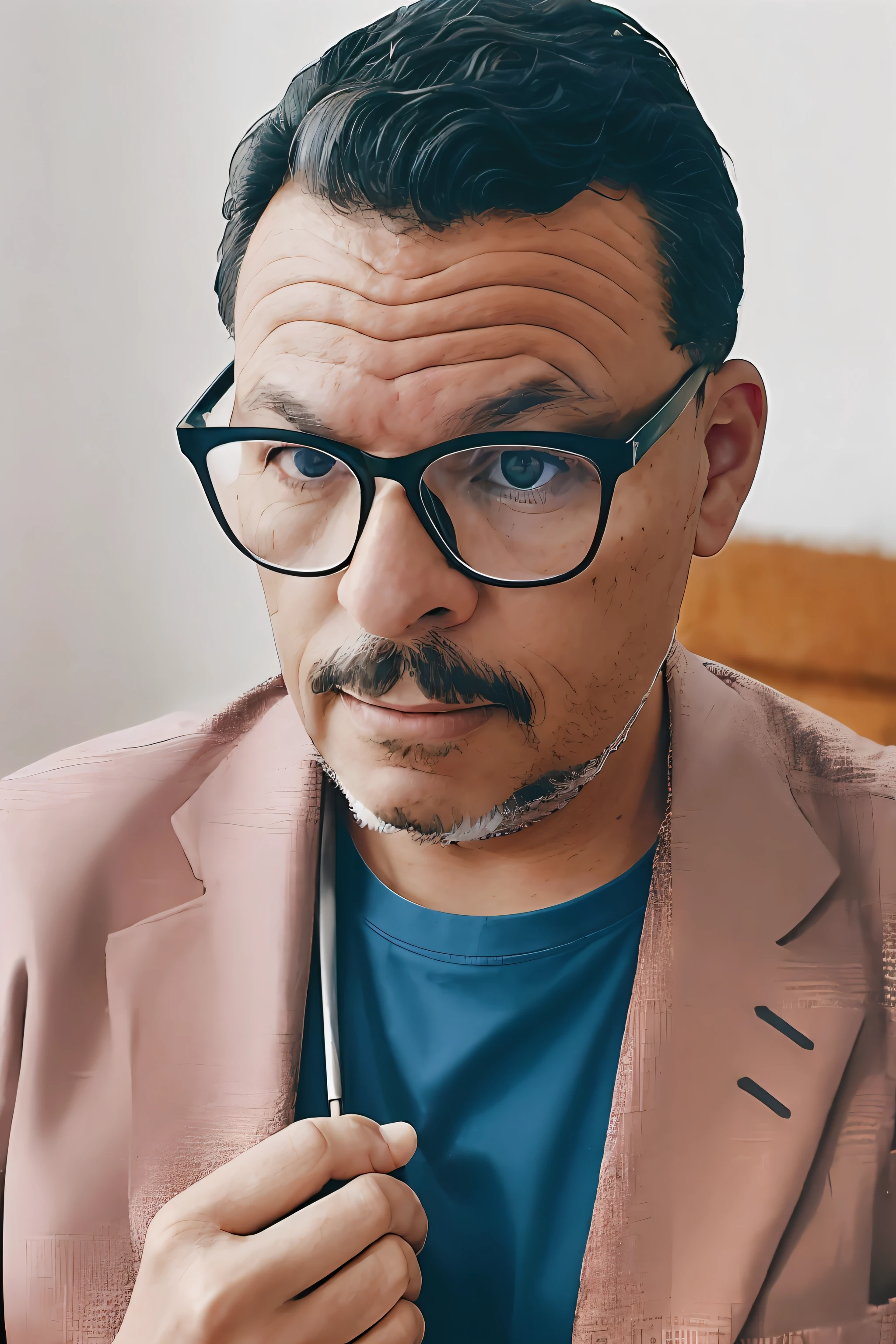 guttonerdreliberate1, foto sombria (Tiroteio em close-up extremo) of a man with glasses, (vestindo um blazer marrom e camisa verde-oliva), alto detalhe, foco nítido, realista, melhor qualidade, 8k, Concedido, lighting dramatic, epics, cinematographic, obra-prima, studio photography, Fujifilm XT3