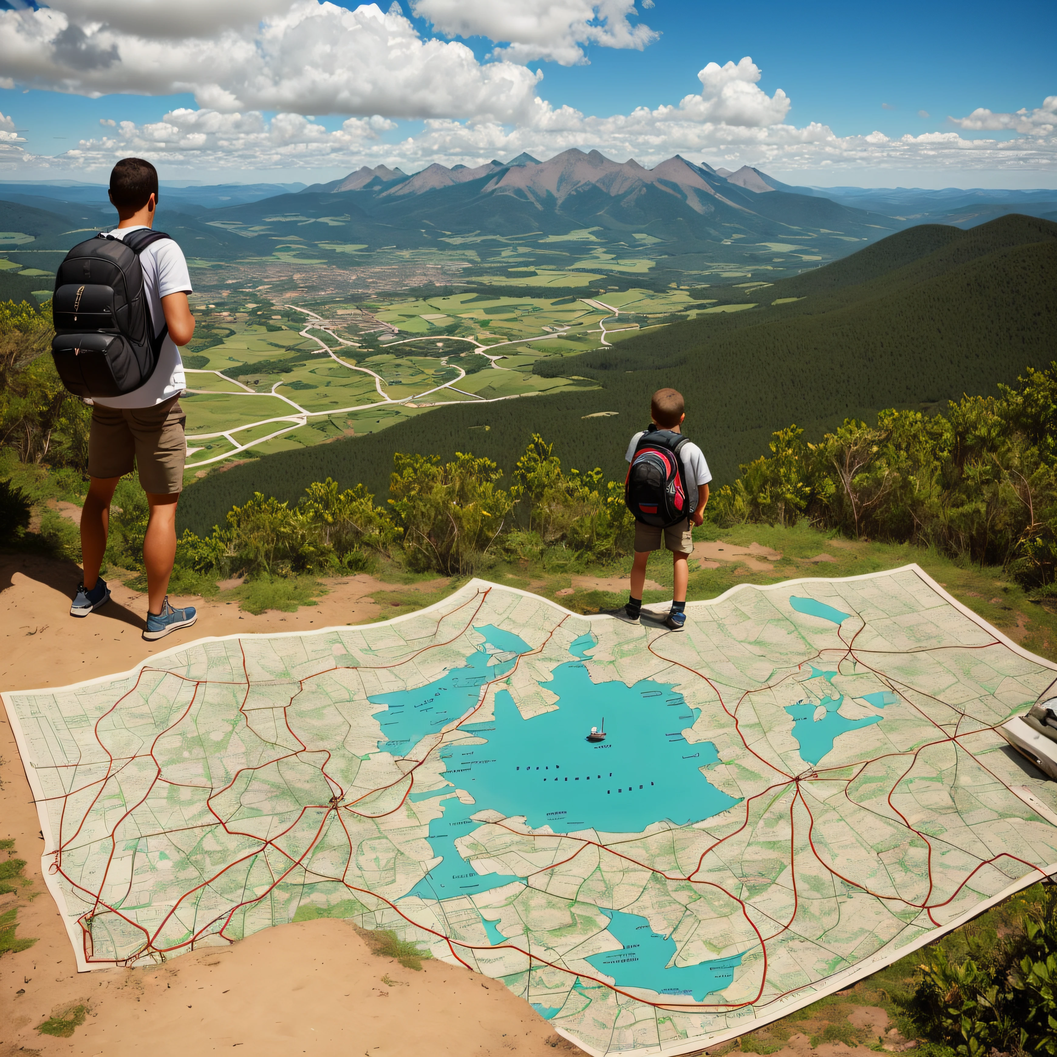 crie esta imagem: Era uma vez um pequeno aventureiro chamado Pedro, que vivia em uma pequena cidade cercada por montanhas. Desde pequeno, ele sentia um chamado da aventura. Um dia, Peter found an old map in his attic. Ele mostrava um tesouro escondido em uma ilha distante. Sem hesitar, Pedro decidiu partir em uma jornada em busca desse tesouro. With a backpack on your back and the map in hand, ele embarcou em uma jornada emocionante rumo ao desconhecido. Com um mapa do tesouro. --auto