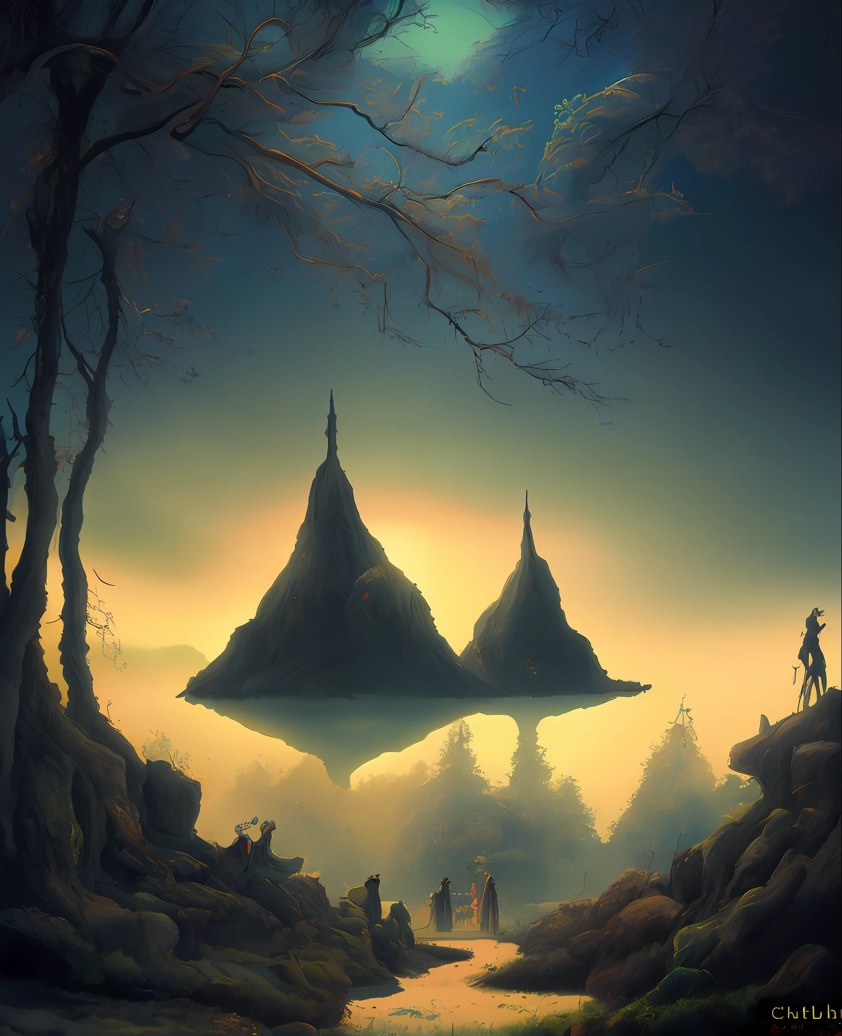 (CthuluBispo:1.2) Nordic scene, assustador, oniric, nevoa, mysterious landscape