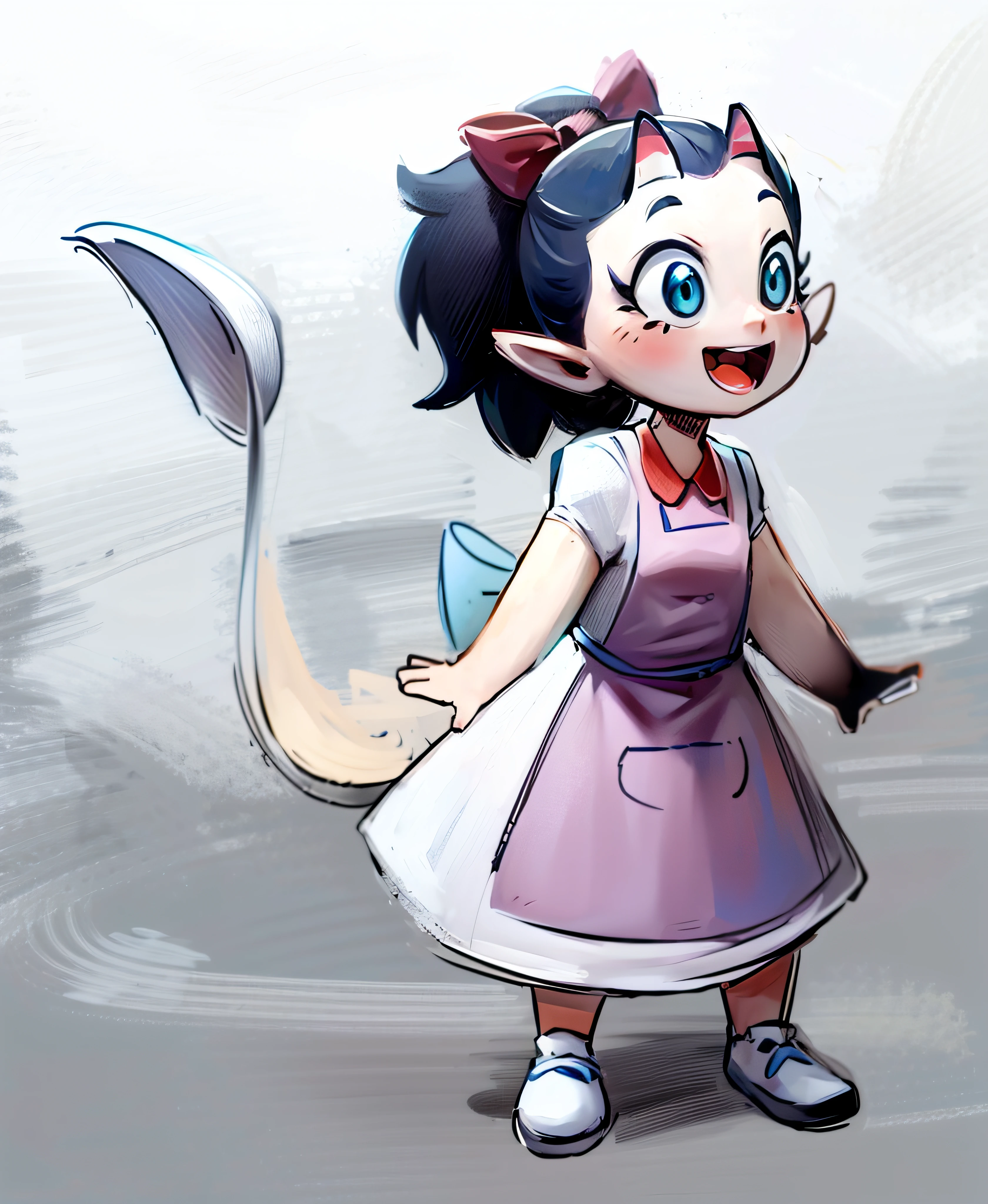 um desenho dos desenhos animados de uma com uma cauda de gato e um vestido, Personagem Pixie, personagem bonito dos desenhos animados, design de personagens animados, trending on character design, character design for animation, personagem de desenho animado, design de personagens, em estilo cartoon, arte conceitual dos desenhos animados, arte conceitual disney :: Nixri, meninato, personagem bonito, design de personagem de alta qualidade, Design de personagem de corpo inteiro, cartunesco bonito --auto