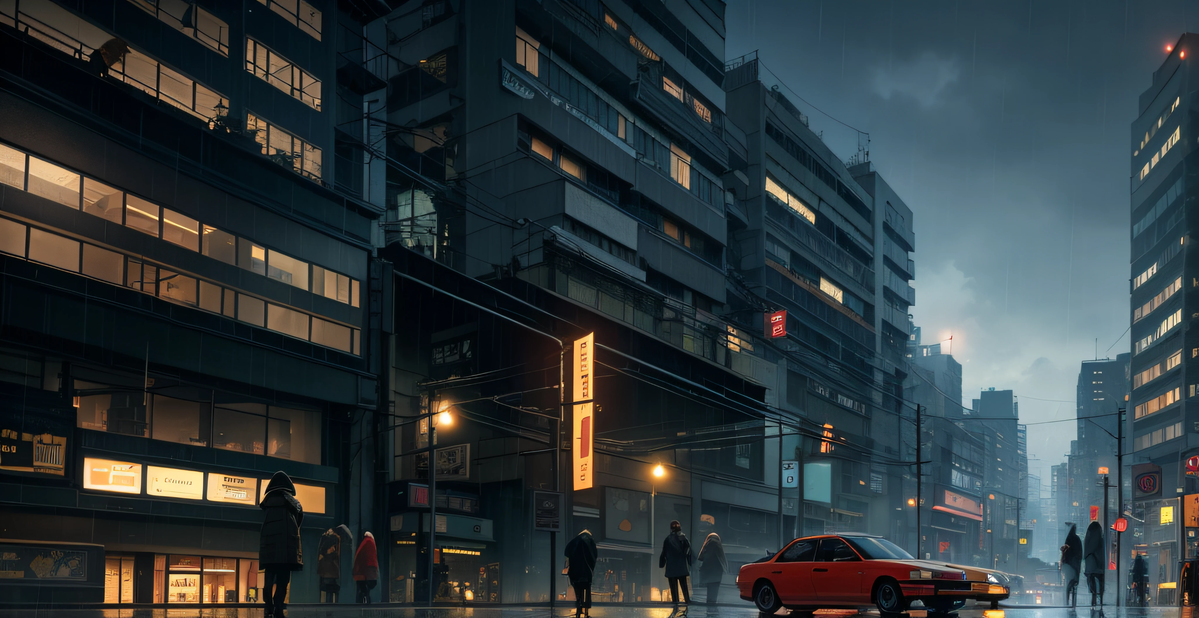 Urban design of Sidmead、Low-rise buildings、the chaos、Complex and high-definition、bladerunner、Ridley Scott's visual expression、Futuristic cities、nightscape、rainy days