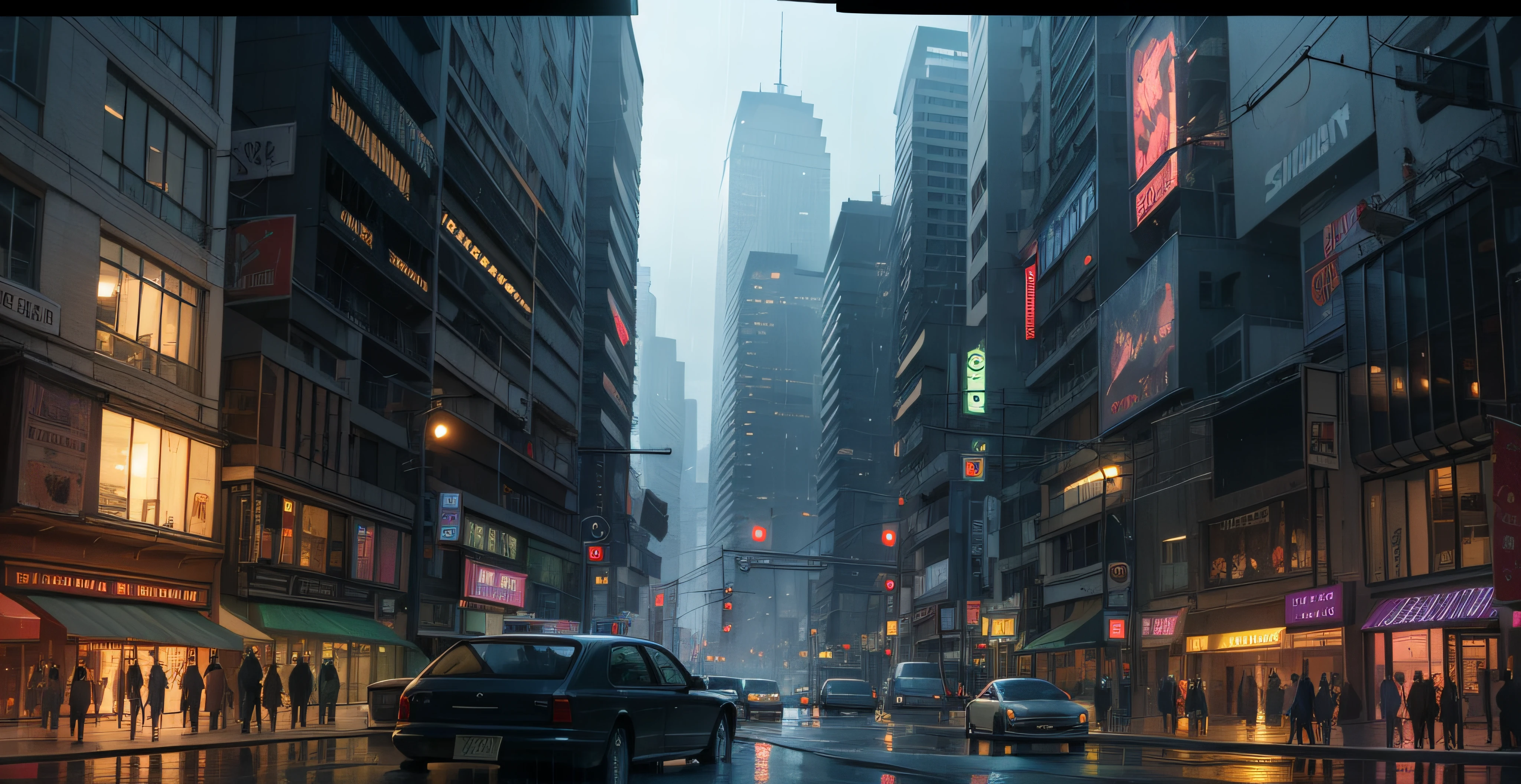 Urban design of Sidmead、Low-rise buildings、the chaos、Complex and high-definition、bladerunner、Ridley Scott's visual expression、Futuristic cities、nightscape、rainy days