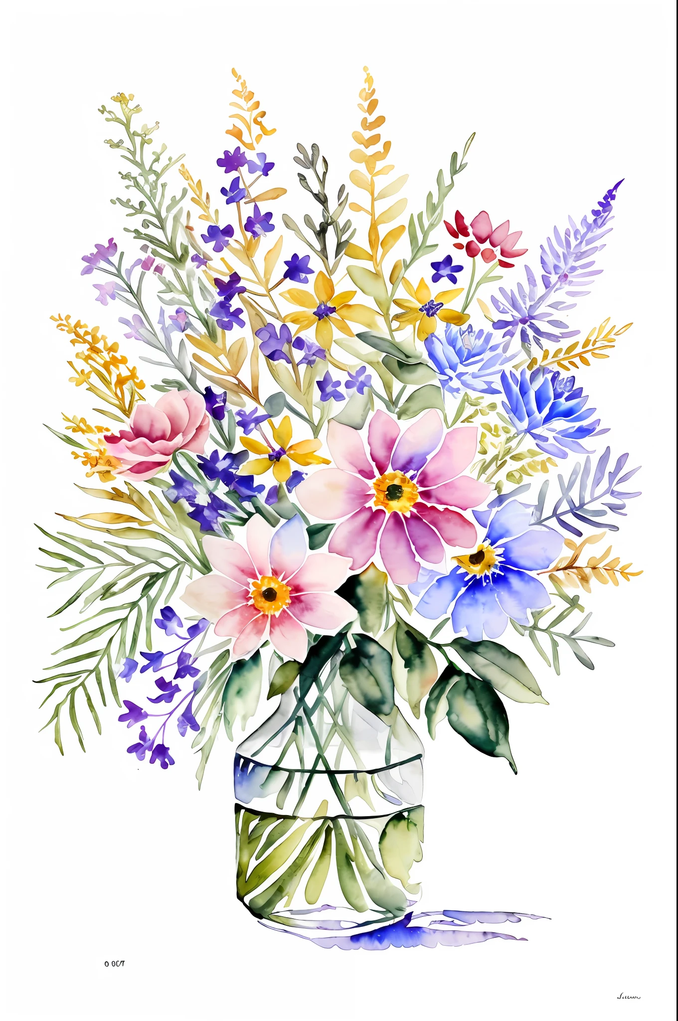 Wild Flowers Art Floral Farmhouse Art, Watercolor Botanical