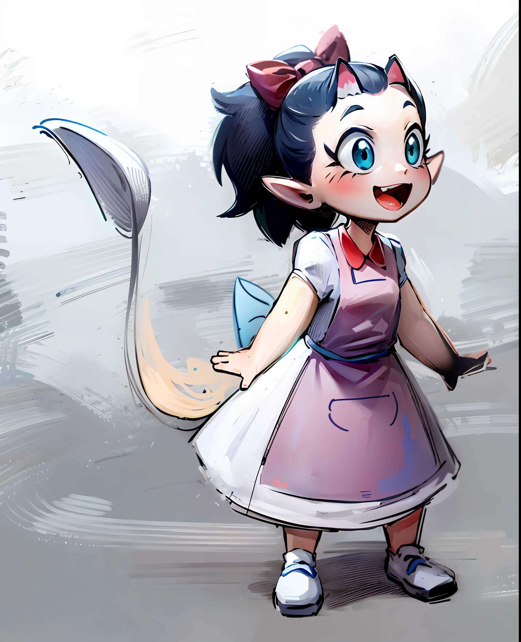 um desenho dos desenhos animados de uma com uma cauda de gato e um vestido, Personagem Pixie, personagem bonito dos desenhos animados, design de personagens animados, trending on character design, character design for animation, personagem de desenho animado, design de personagens, em estilo cartoon, arte conceitual dos desenhos animados, arte conceitual disney :: Nixri, meninato, personagem bonito, design de personagem de alta qualidade, Design de personagem de corpo inteiro, cartunesco bonito --auto