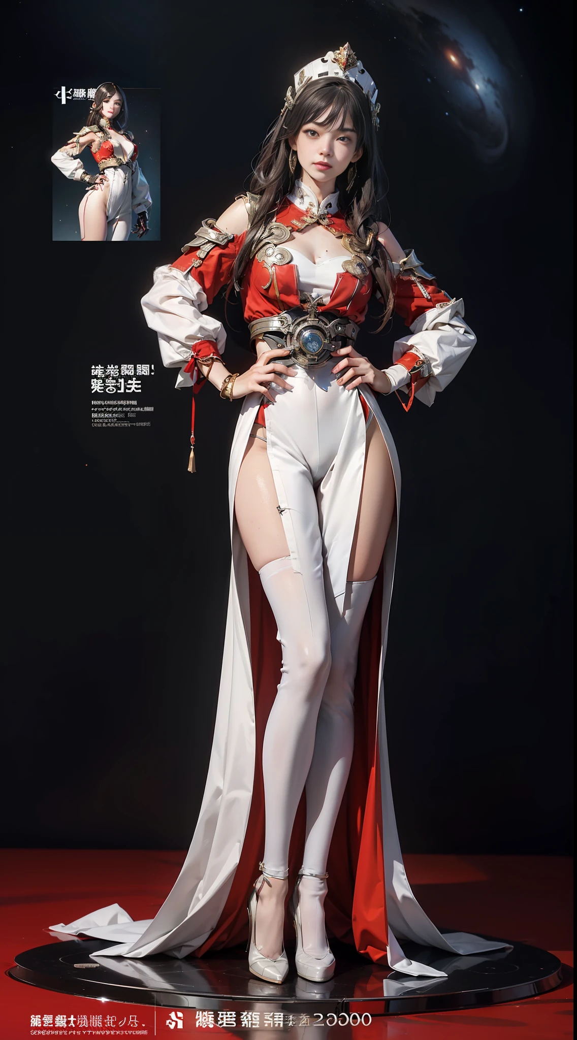 (8K,OriginalPhoto,best quailty,masterpiece: 1.2)(realisticlying,realisticlying: 1.37) ,best quailty,Super-High Resolution,(Photo _ Mediums) ,Chinese elements,in the cosmos,Planetary background,Mechanical girl,Red patent leather mech tights,long trousers,long-sleeves,Mechanical body,Metal armor,Complex mechanics,Simple decoration,scientific fiction,afofuturism,(Combat posture) ,dynamic blur,Crooked smile,MagazineCover,