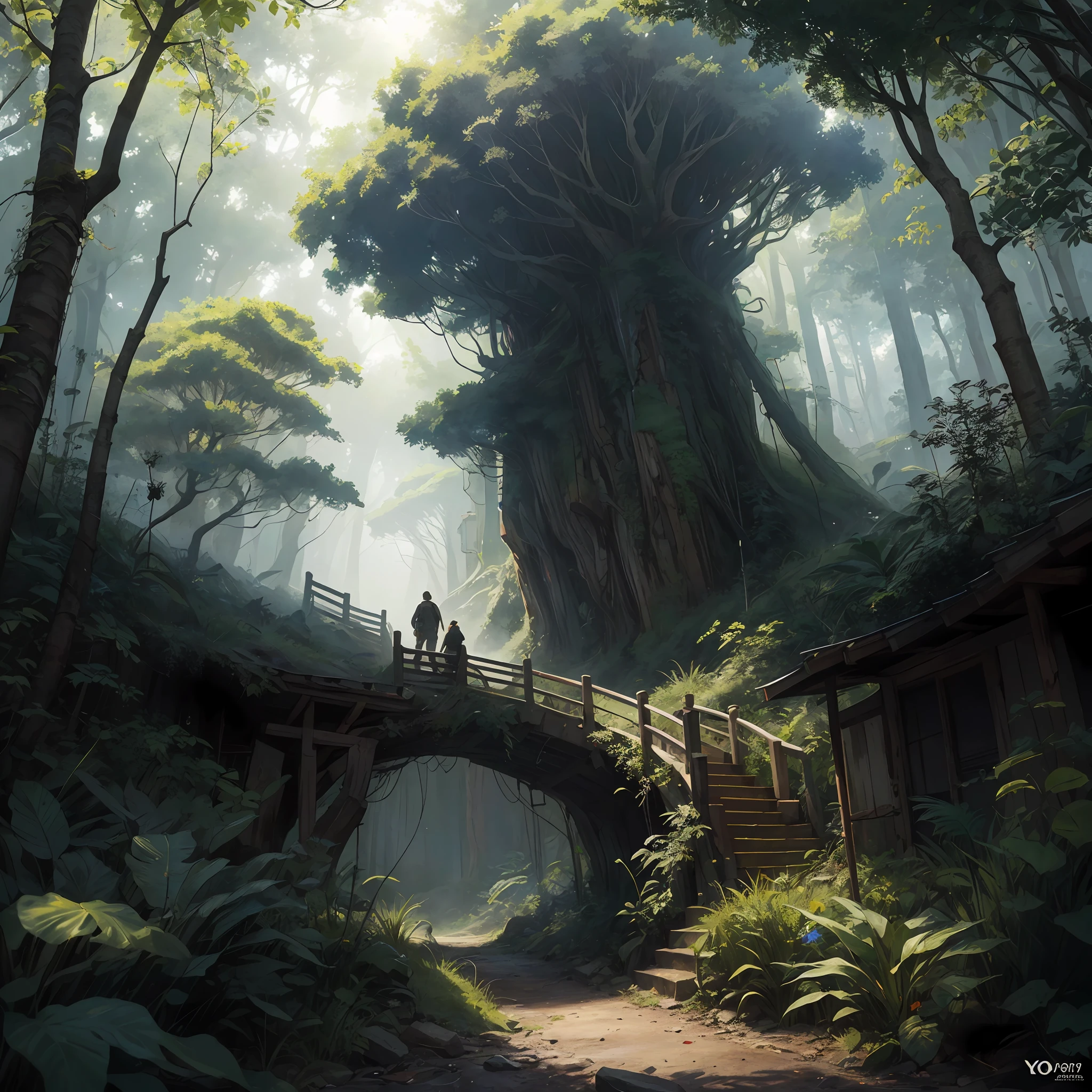 A detailed and intricate digital illustration of a dense jungle full of exotic flora and fauna, with sunlight filtering through the canopy creating a dappled effect. Yoshitaka Amano and Hayao Miyazaki&#39;s style, masterpieces, proportions, details, art station trends, beautiful lighting, realistic, intricate, award winning, 4k, highest quality award winning, 4K digital painting in the style of Yoshitaka Amano. A detailed and intricate depiction of the zombie apocalypse, masterfully capturing the chaos and drama of the scene. Beautiful lighting and cinematic composition make this piece a true masterpiece, trending on artstation