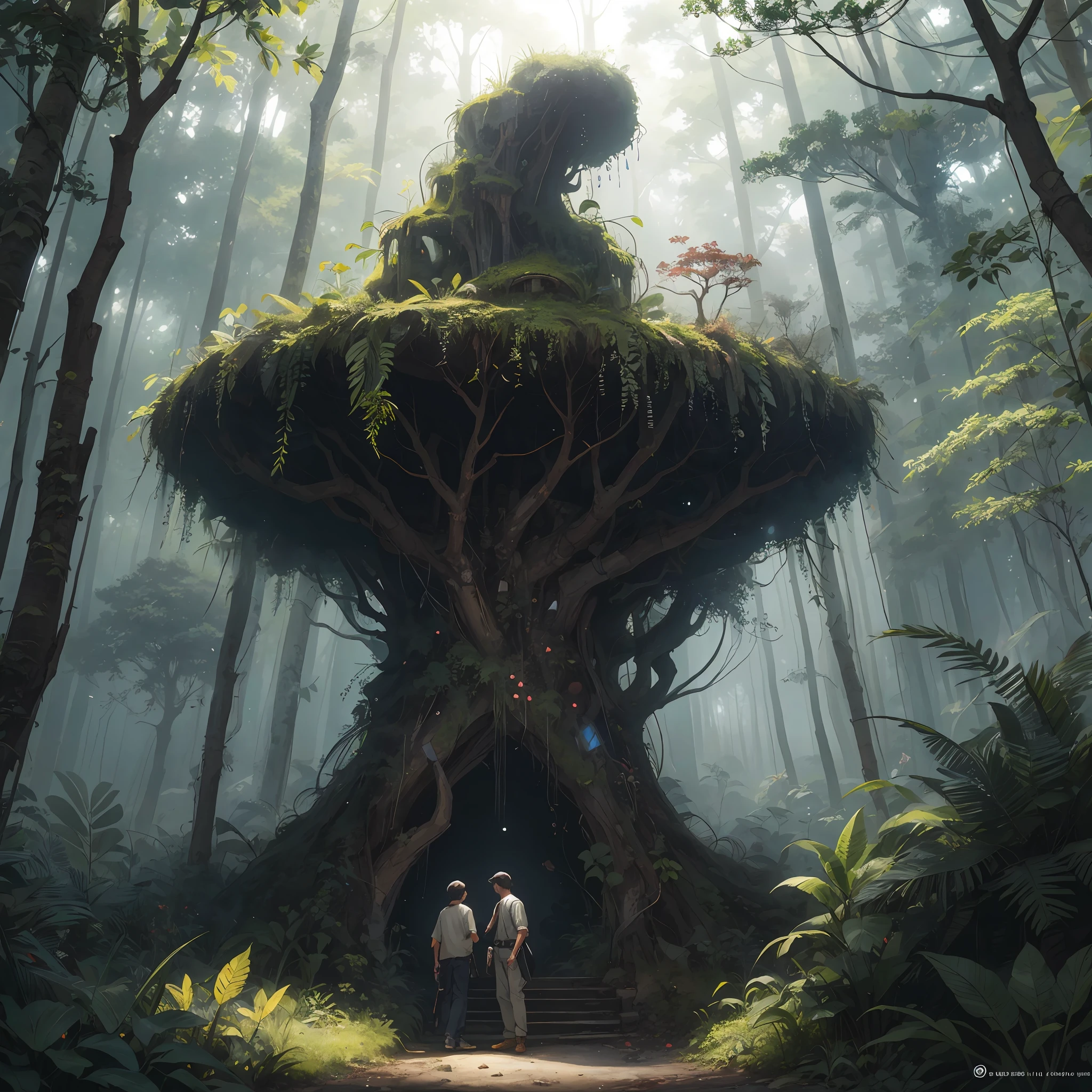 A detailed and intricate digital illustration of a dense jungle full of exotic flora and fauna, with sunlight filtering through the canopy creating a dappled effect. Yoshitaka Amano and Hayao Miyazaki&#39;s style, masterpieces, proportions, details, art station trends, beautiful lighting, realistic, intricate, award winning, 4k, highest quality award winning, 4K digital painting in the style of Yoshitaka Amano. A detailed and intricate depiction of the zombie apocalypse, masterfully capturing the chaos and drama of the scene. Beautiful lighting and cinematic composition make this piece a true masterpiece, trending on artstation