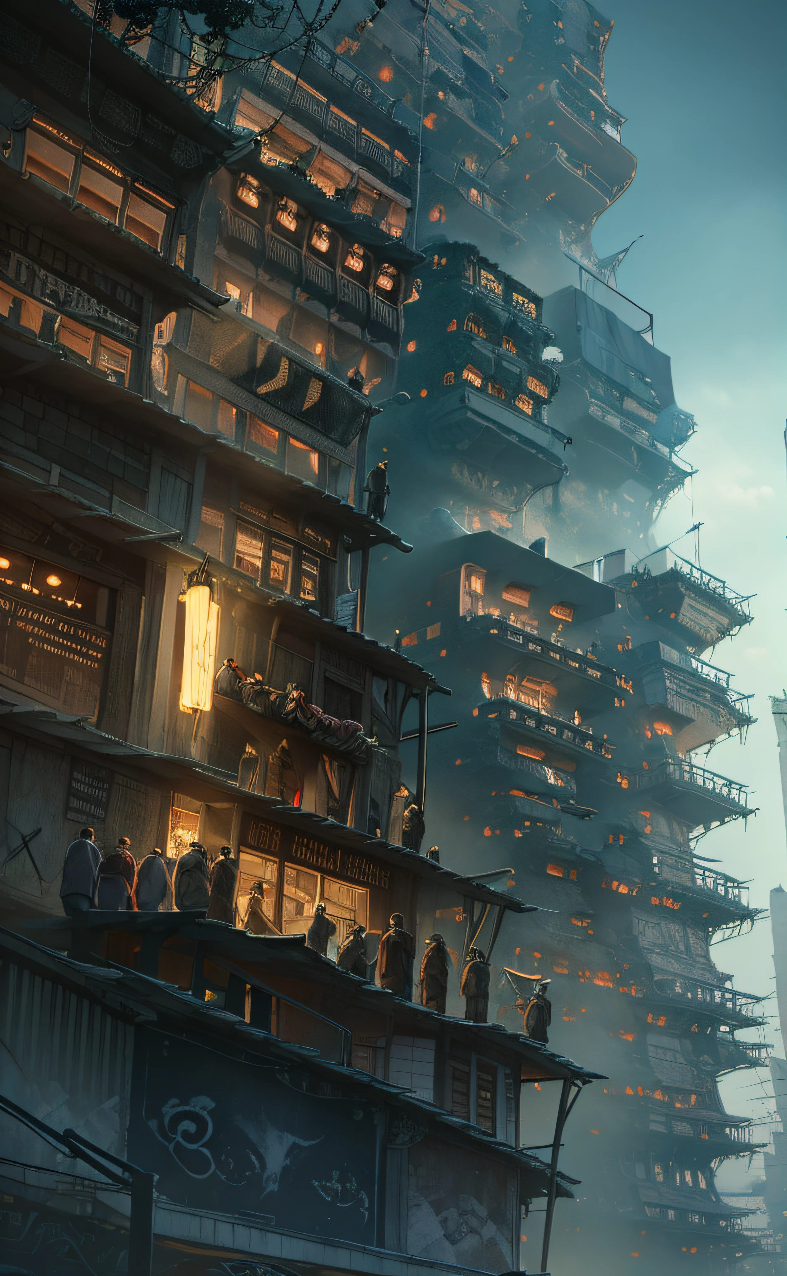 Urban design of Sidmead、chaos、Complex and high-definition、bladerunner、Ridley Scott's visual expression、Futuristic cities、cyberpunked、streetview、Evening