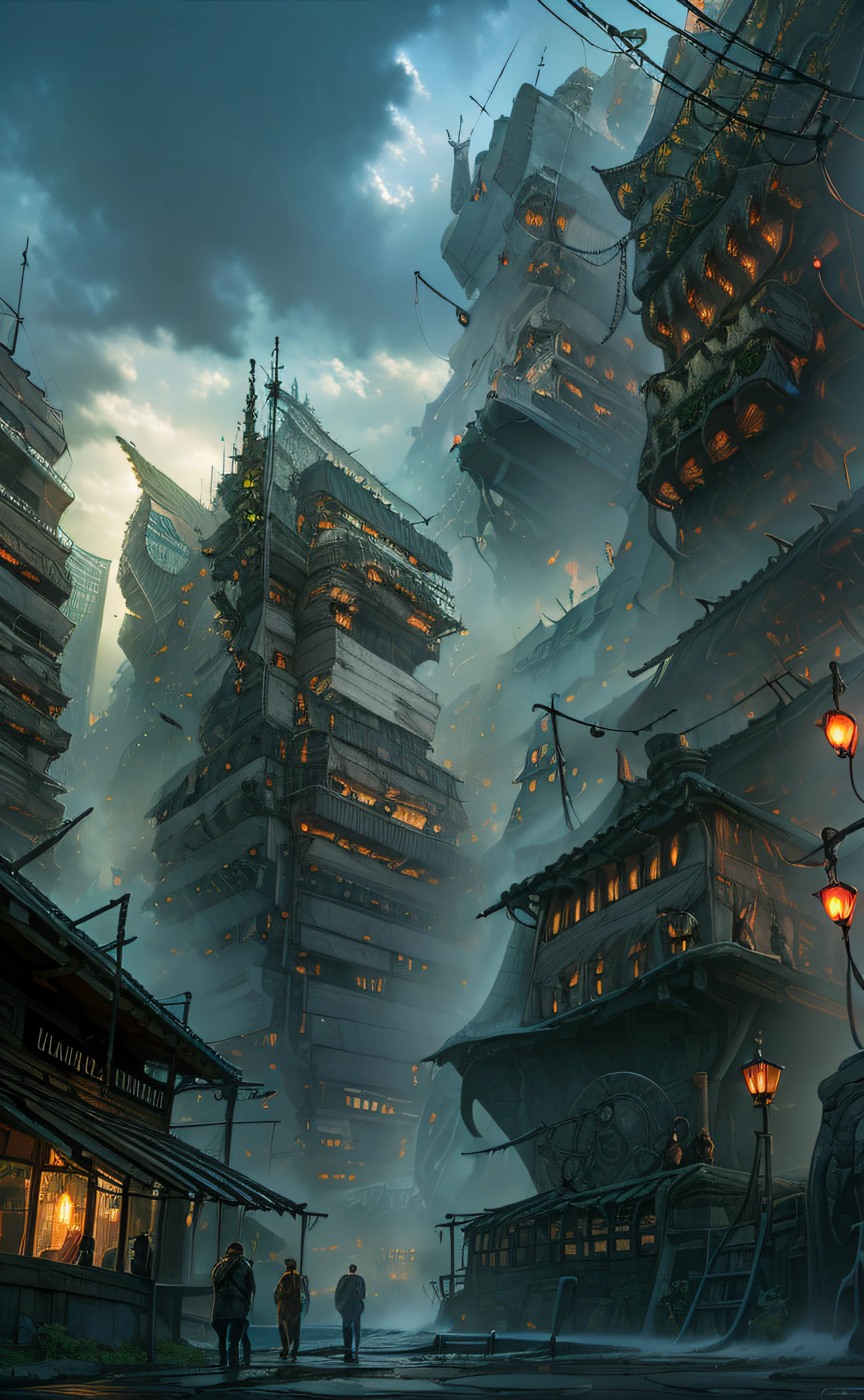 Urban design of Sidmead、chaos、Complex and high-definition、bladerunner、Ridley Scott's visual expression、Futuristic cities、cyberpunked、streetview、Evening