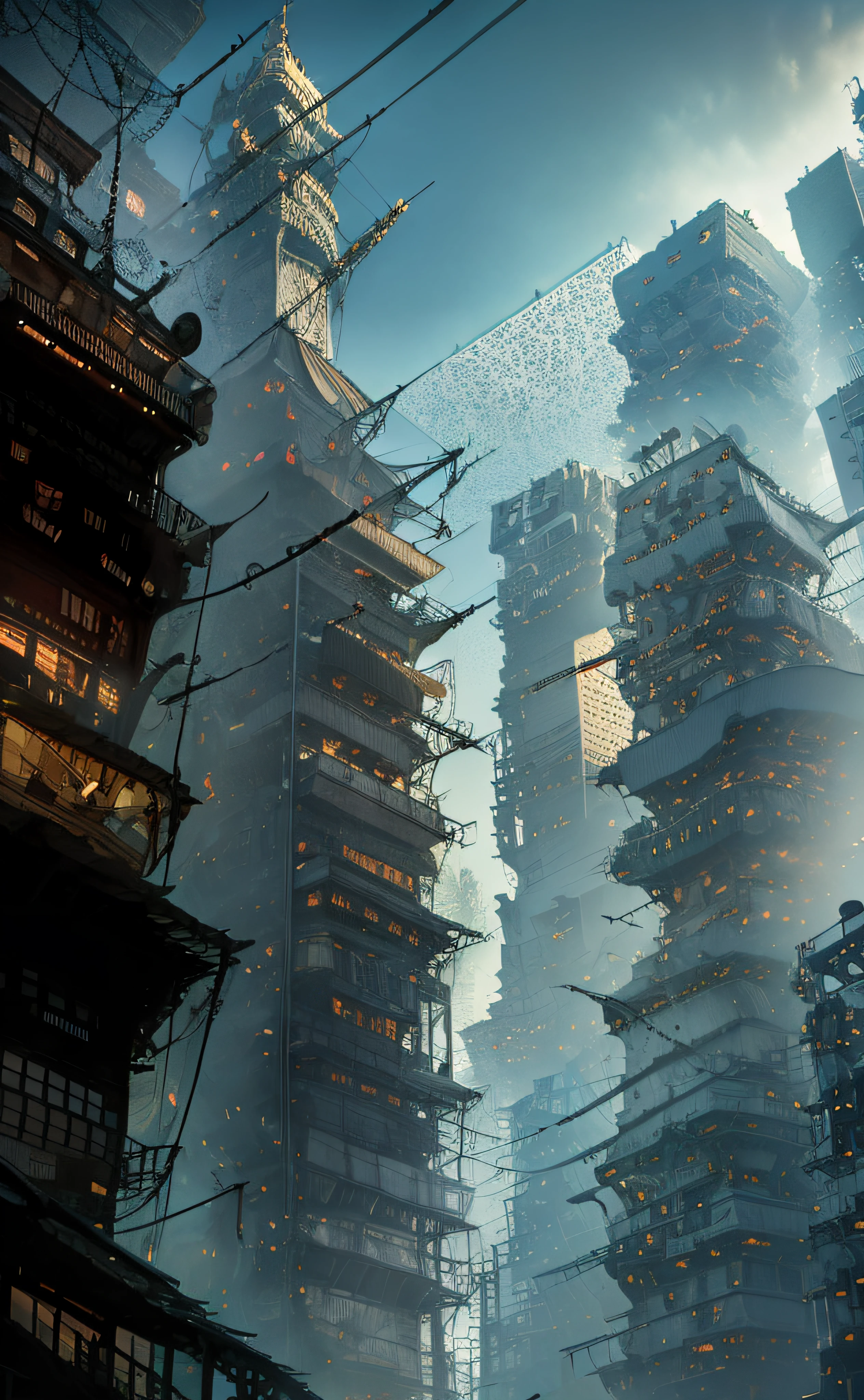 Urban Design Skyscrapers in Sydmaid、chaos、Complex and high-definition、bladerunner、Ridley Scott's visual expression、Futuristic cities、cyberpunked、streetview