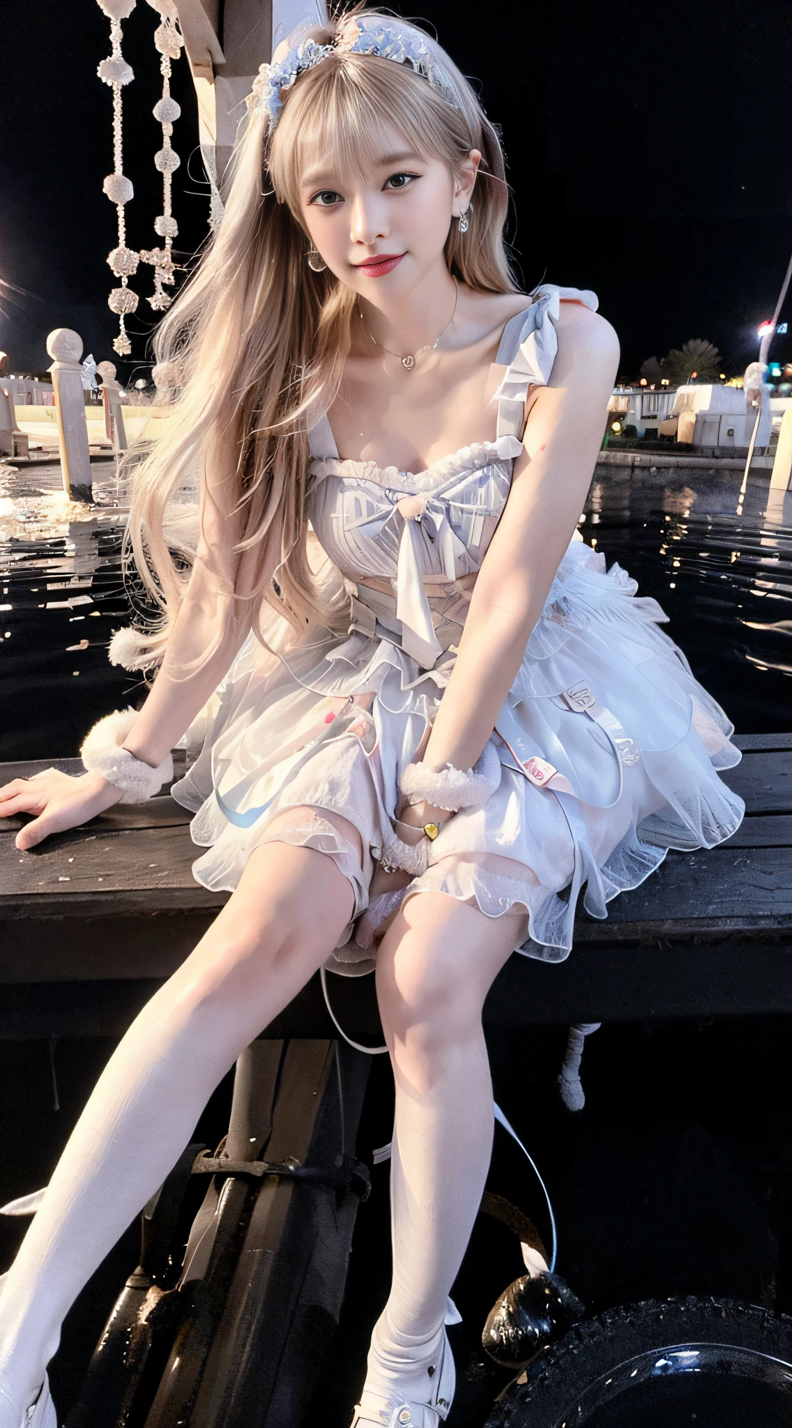 (best quality, masterpiece, high resolution, glow, flood, lens glare, wide angle), sunlight, full body, 1 [Chinese|Russian|Japanese|Korean] girl, solo,((mei red:1.1) clothes), necklace, jewelry, long hair, earrings, super delicate face, beautiful face, perfect hands,full face blush, (perfect eyes) and ( long eyelashes: 1.4), glowing pupils, (white stockings: 0.9), realism, (high detail skin: 1.2), 8k ultra hd, DSLR, high quality, volumetric lighting, frank, high resolution, 4K, 8K, background bokeh, dream forest, radiant garlic, feather drop effect, morning, foreground, f/16