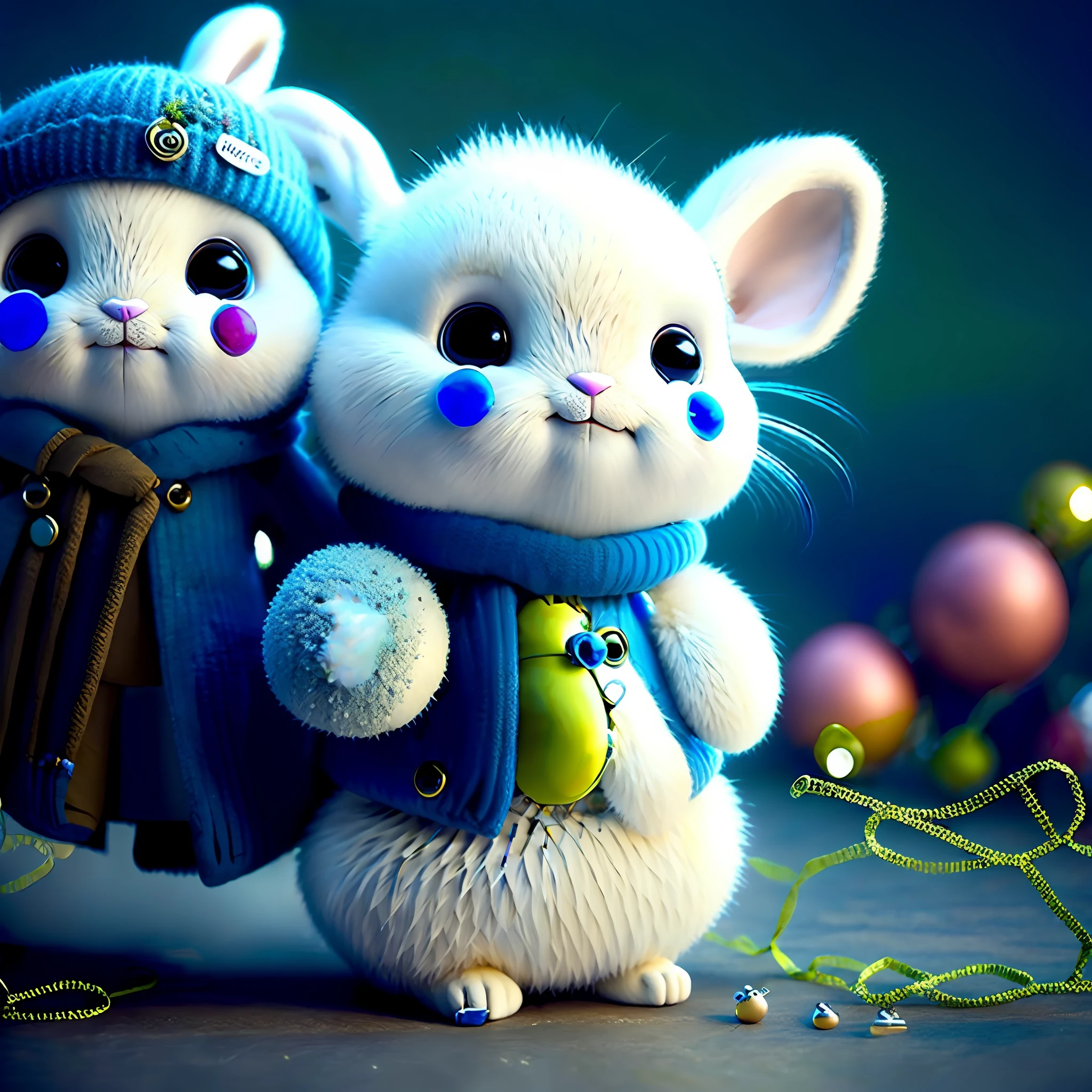 Rabbit white and blue with large safety pins in the ears Tim Burton