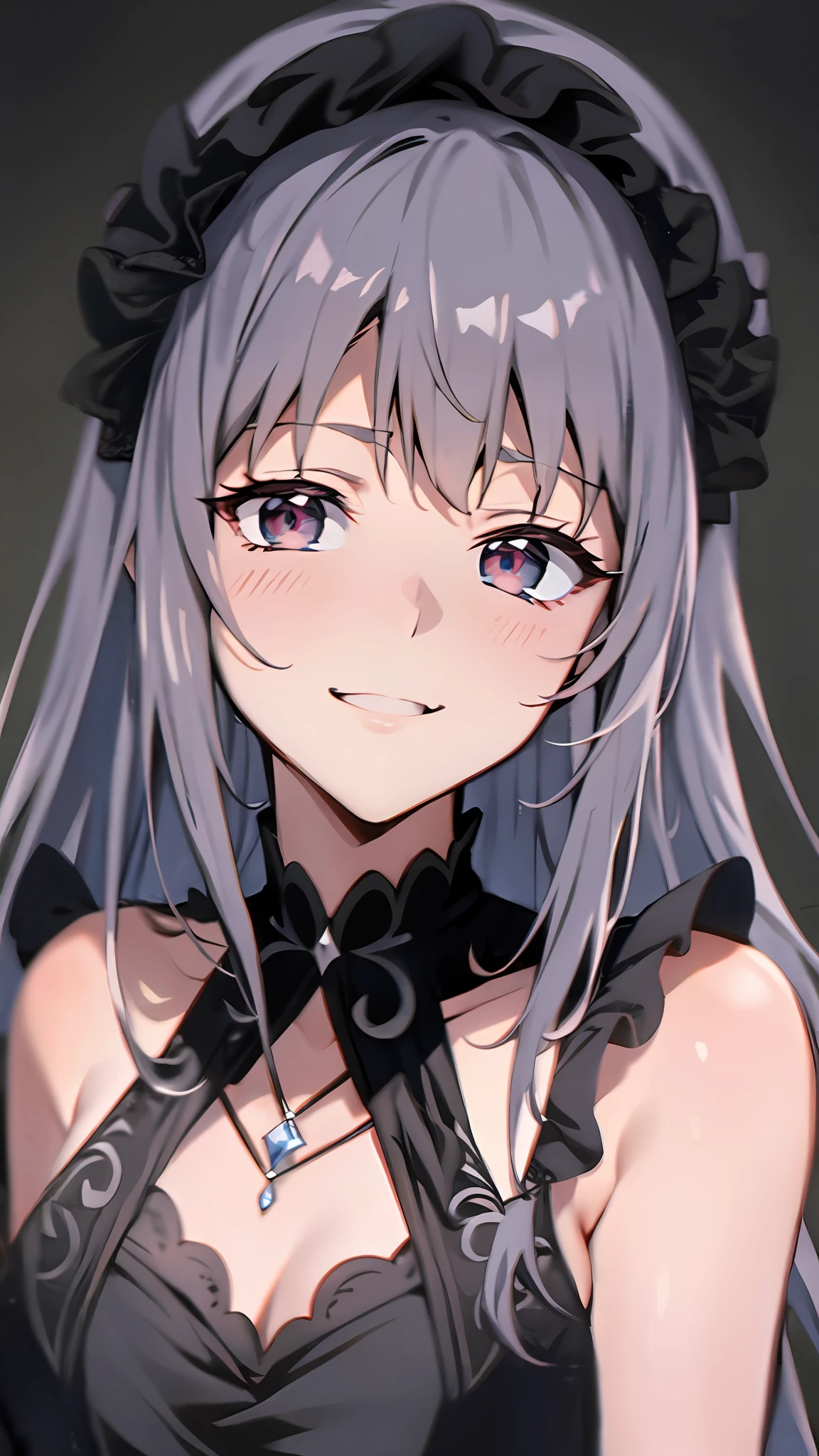 Close up portrait of woman in dress in white and black dress、Gothic Otome anime girl、anime girl wearing a black dress、Cute anime waifu in a nice dress、Anime girl in maid costume、Elegant Gothic princess、guweiz、Gwaits at Pixiv Art Station、Gwaitz at Art Station pixiv、Beautiful anime girl、a smile