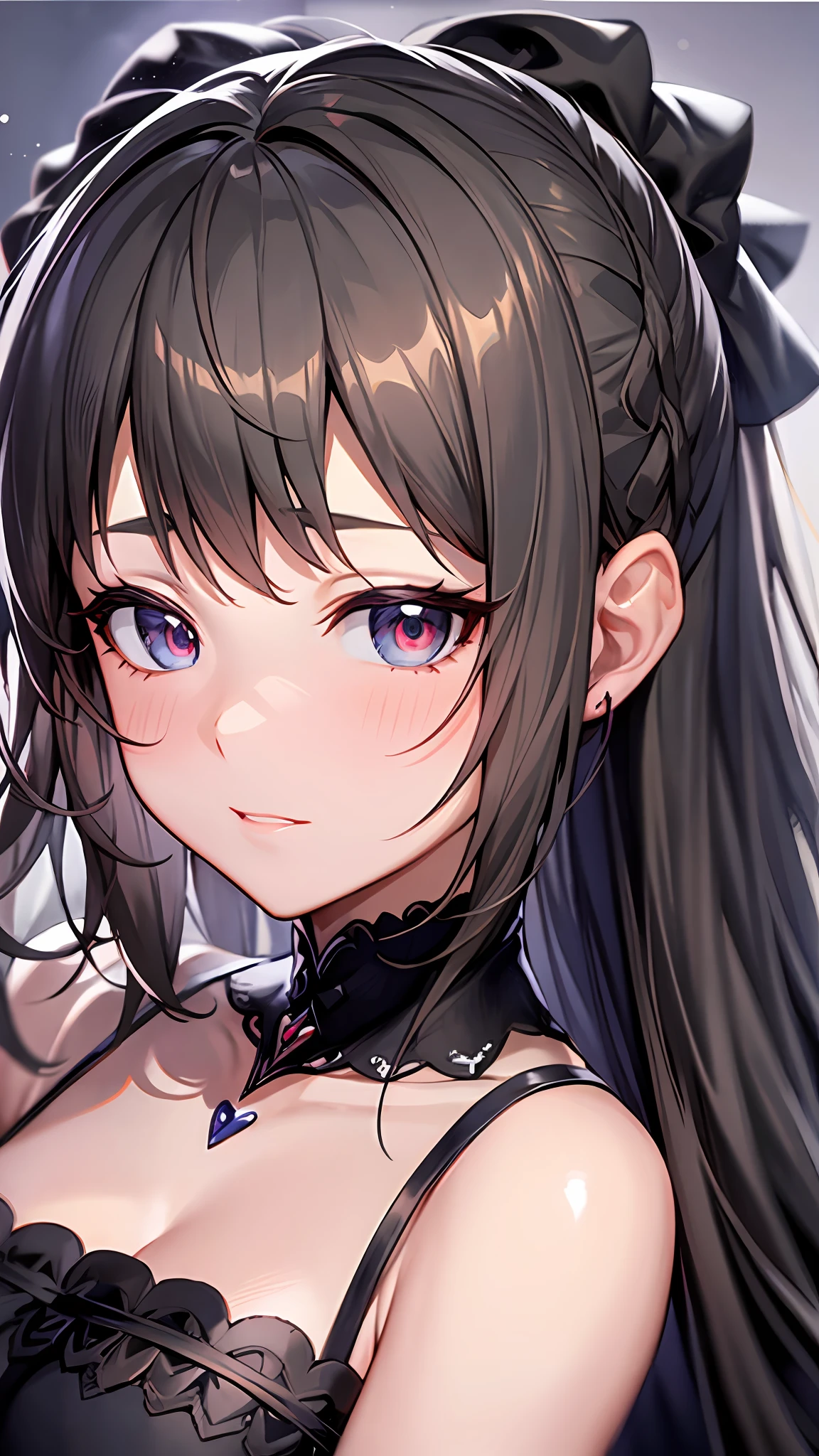 Close up portrait of woman in dress in white and black dress、Gothic Otome anime girl、anime girl wearing a black dress、Cute anime waifu in a nice dress、Anime girl in maid costume、Elegant Gothic princess、guweiz、Gwaits at Pixiv Art Station、Gwaitz at Art Station pixiv、Beautiful anime girl、Embarrassed look