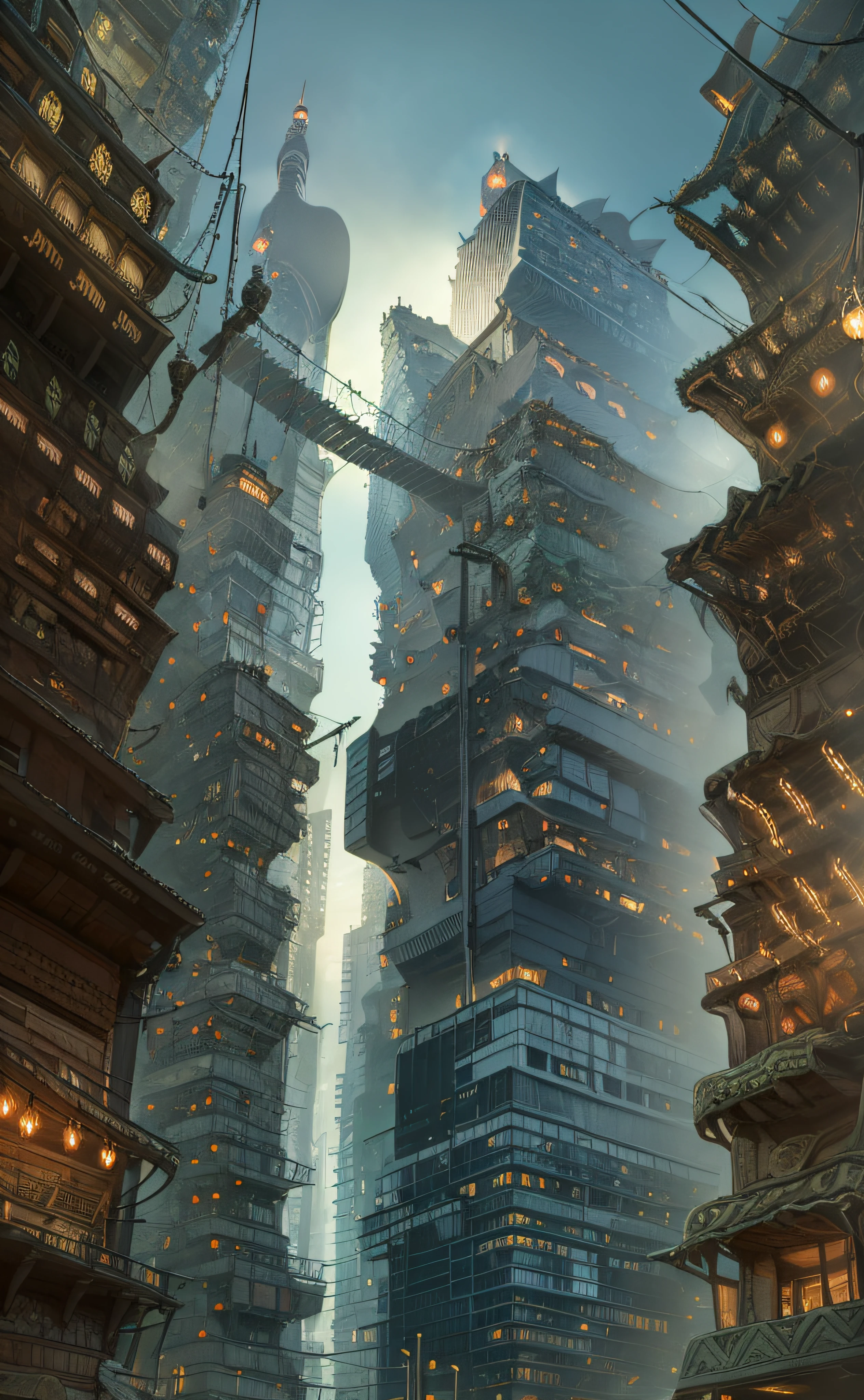 Urban Design Skyscrapers in Sydmaid、chaos、Complex and high-definition、bladerunner、Ridley Scott's visual expression、Futuristic cities、cyberpunked、streetview