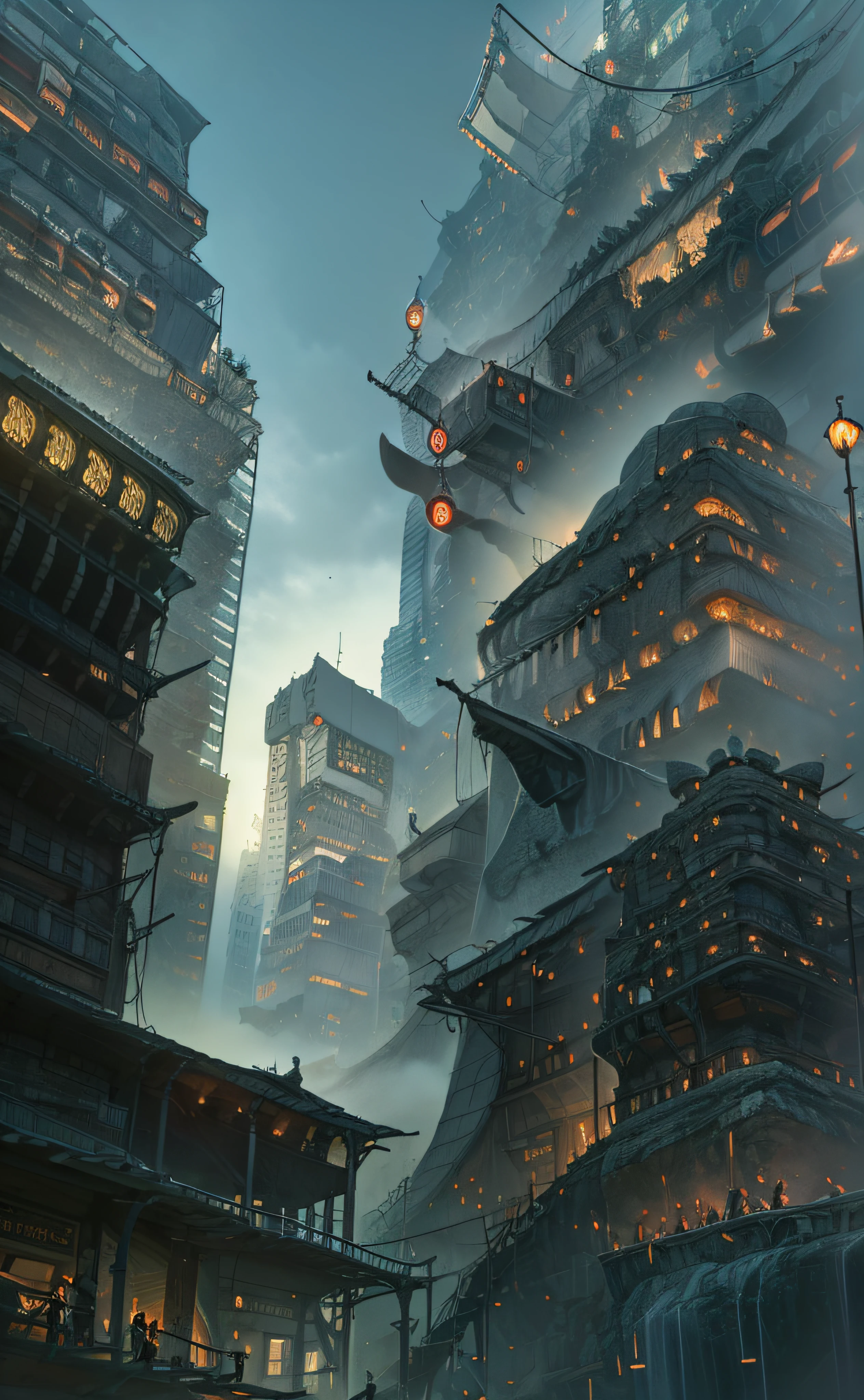 Urban Design Skyscrapers in Sydmaid、chaos、Complex and high-definition、bladerunner、Ridley Scott's visual expression、Futuristic cities、cyberpunked