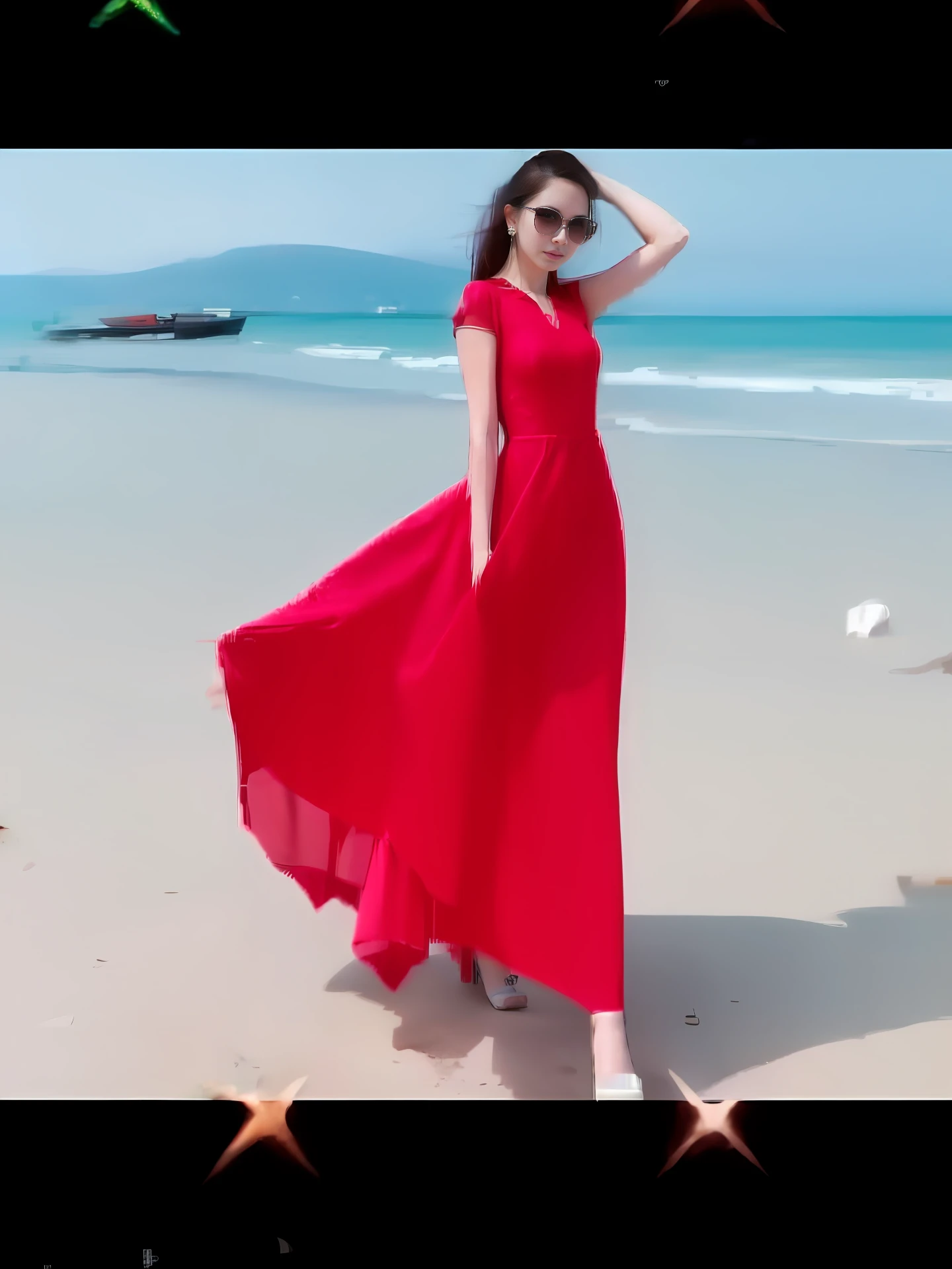 araffe woman in red dress on beach with starfish, Women's long skirt, Long dress, Red dress, frock, flowy dress, girl wears a red dress, elegant red color dress, only red colour, red colors, wearing a red sundress, in a red dress, in long red or blue dresses, stylish dress, in a red dress, Wearing a red dress