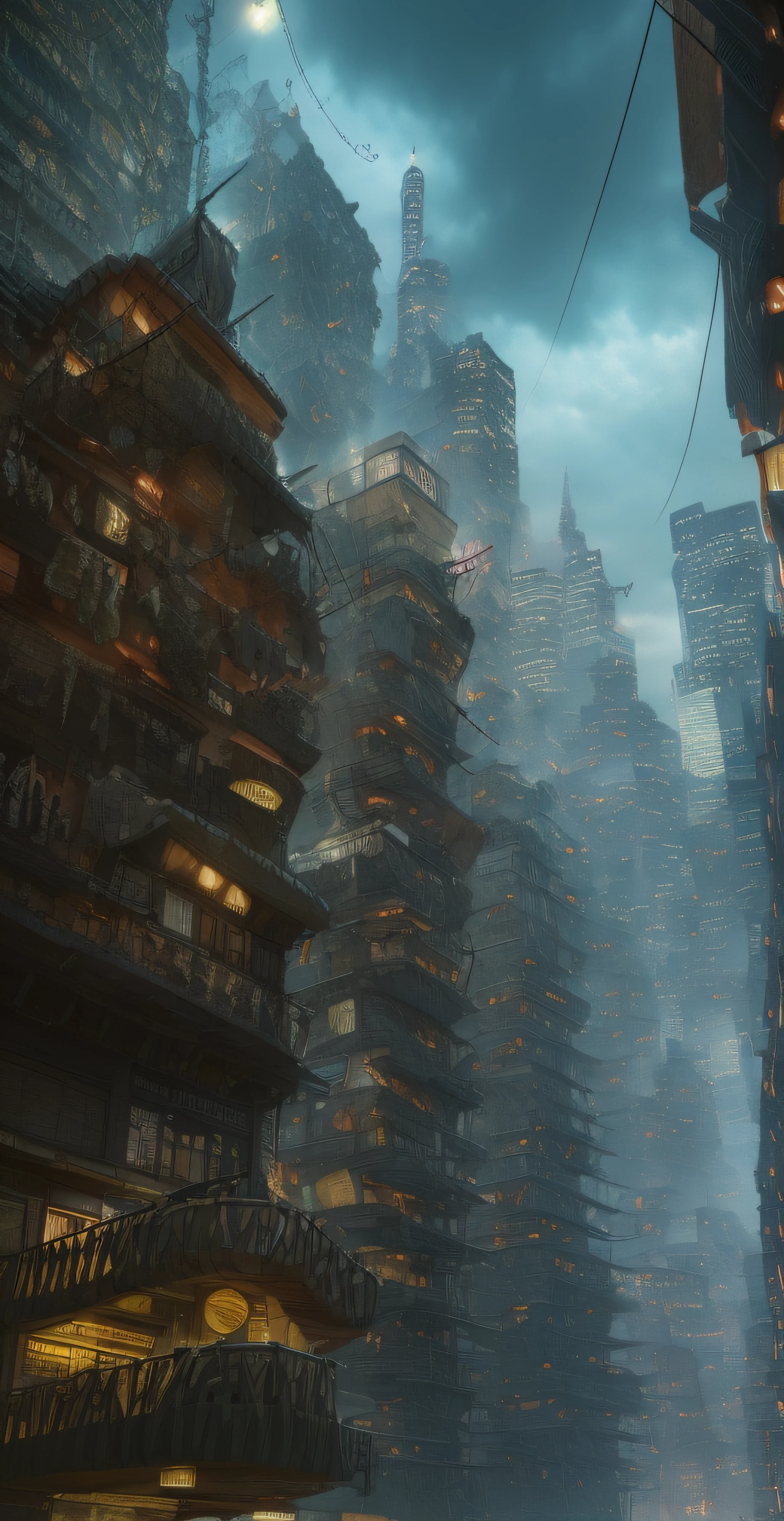 Urban Design Skyscrapers in Sydmaid、chaos、Complex and high-definition、bladerunner、Ridley Scott's visual expression、Futuristic cities、cyberpunked