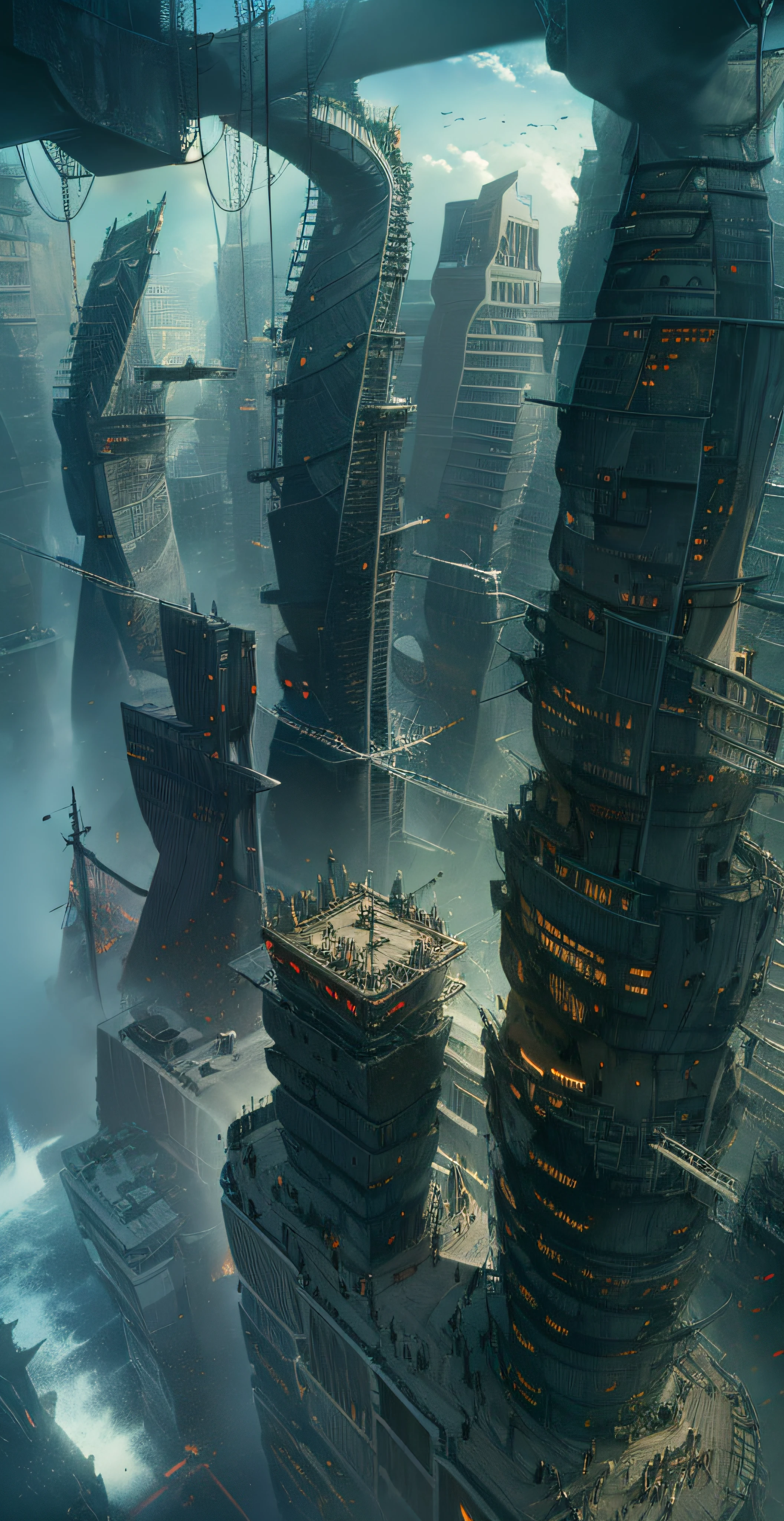 Urban Design Skyscrapers in Sydmaid、chaos、Complex and high-definition、bladerunner、Ridley Scott's visual expression、Futuristic cities、cyberpunked