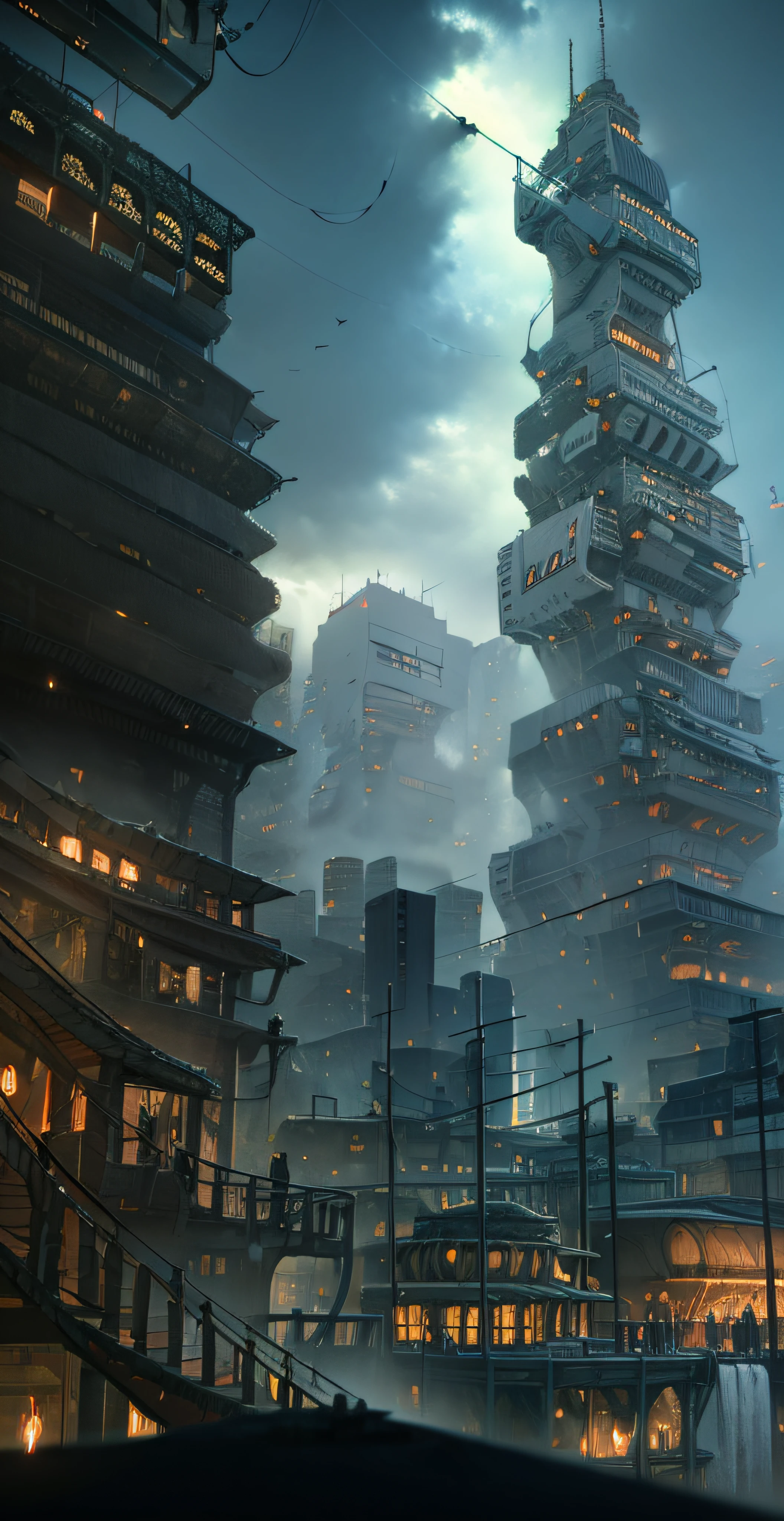 Urban Design Skyscrapers in Sydmaid、chaos、Complex and high-definition、bladerunner、Ridley Scott's visual expression、Futuristic cities、cyberpunked