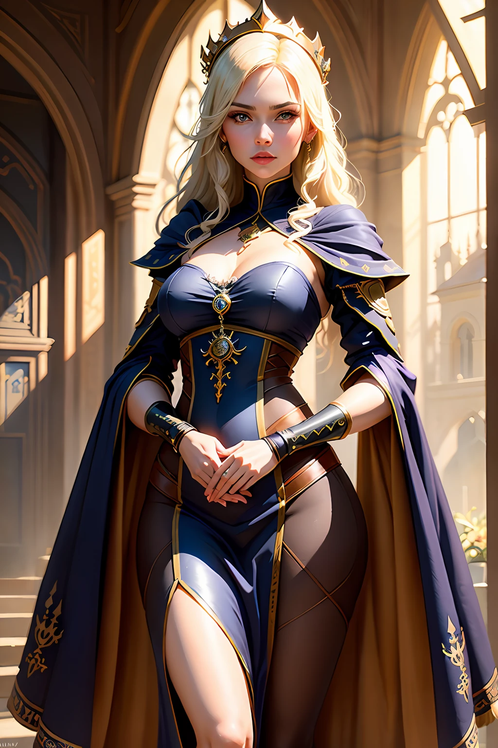 stunningly beautiful Alina Kabaeva face whit Lisa Ann body in her 20 as a Paladin , Full Body, World of Warcraft Inspired Background, WhiteHair .