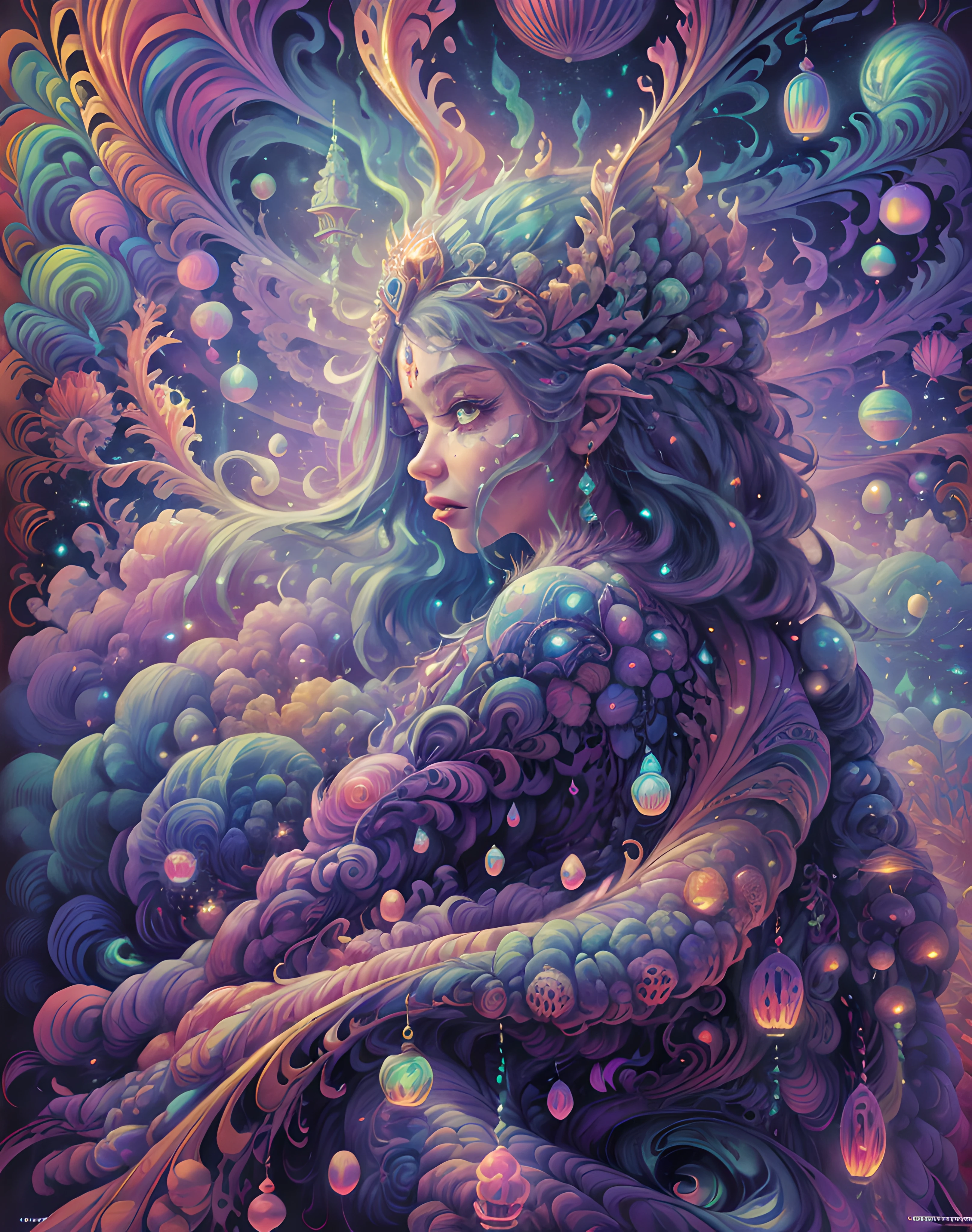 masterpiece, beautiful psychedelic entropy,best surreal masterpiece, top quality, best quality, official art, beautiful and aesthetic:1.2) , green skin godess and god standing on top of a mountain top holding eachother  ,whole body and legs,extreme detailed,colorful,highest detailed, official art, gold leaf ,glitter art ,unity 8k wallpaper, ultra detailed, beautiful and aesthetic, beautiful,fractal art, mystical and otherworldly, with intricate fur and piercing eyes, in the breathtaking mountain landscape of NCWinters ,alex grey ,psychedelic, dmt PsyAI