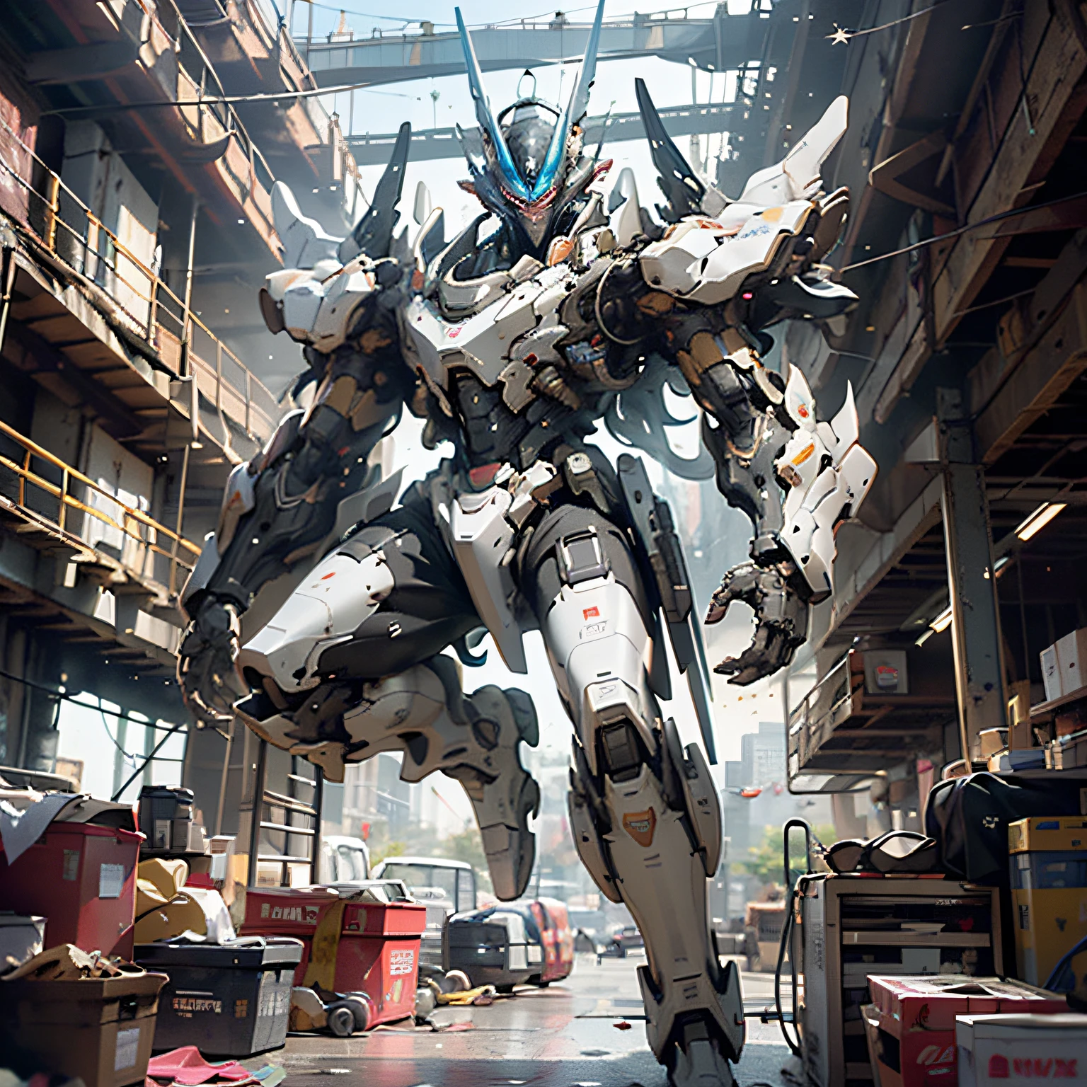 ((Best quality)), ((masterpiece)), (highly detailed:1.3), 3D, beautiful, (cyberpunk:1.2), in space, nebula, holding_weapon, (1Female mecha:1.3), facing the viewer, glowing eyes, full body, (flying, swooping down, dynamic, motion blur: 1.4), (huge mecha wings: 1.6), looking up, glowing_eyes, mecha, panorama, background is earth, nebula, space, particles, reality, HDR (High Dynamic Range), Ray Tracing, NVIDIA RTX, Super Resolution, Unreal 5, Subsurface Scattering, PBR Texturing, Post Processing, Anisotropic Filtering, Depth of Field, Maximum Clarity and Clarity, Multilayer Textures, Albedo and Specular map, Surface shading, accurate simulation of light-material interaction, perfect proportion, Octane Render, two-tone lighting, large aperture, low ISO, white balance, rule of thirds, 8K RAW, efficient sub-pixel, sub-pixel convolution,