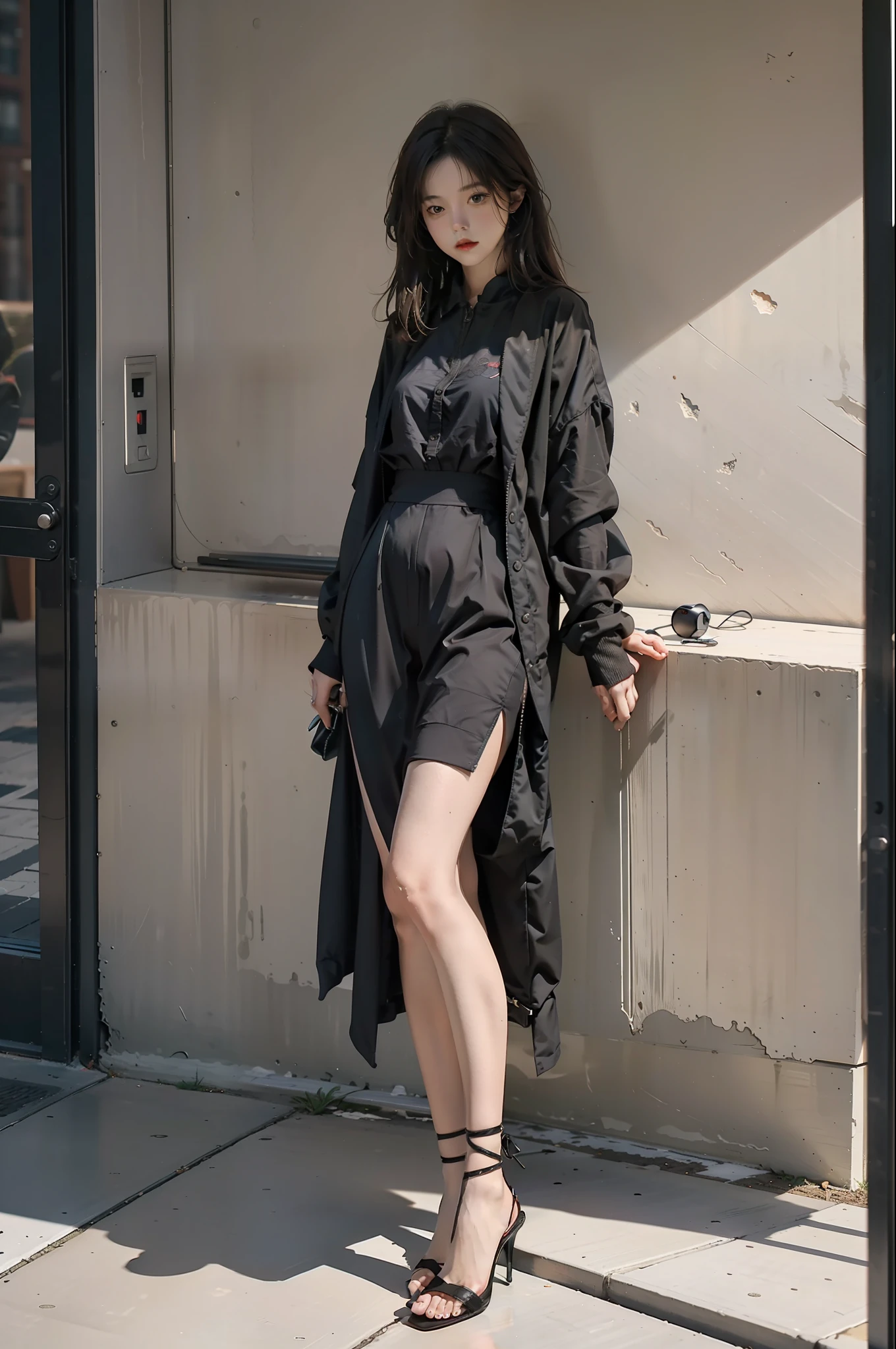 best quailty，​masterpiece，Super-High Resolution，（fidelity：1.4），OriginalPhoto，1girl，the Long legs，standingn，deep-shadows，Dark theme