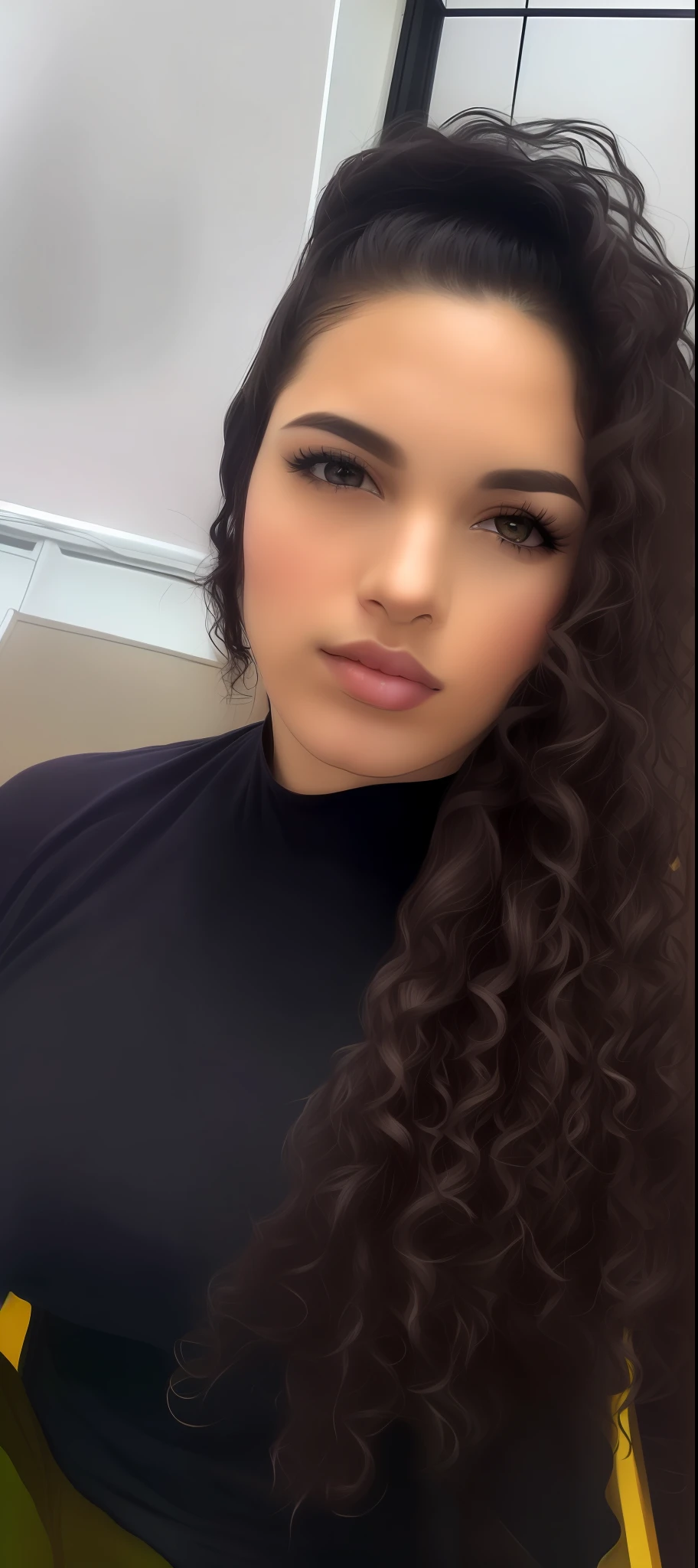 there is a woman with long curly hair posing for a picture, longos cabelos cacheados pretos, longos cabelos cacheados pretos selvagens, cabelo encaracolado preto, longos cabelos negros encaracolados, preto longo cabelo encaracolado longo, cabelos negros cacheados, com cacheado longo, com longos cabelos cacheados, cabelos cacheados, Alanis Guillen, cabelos longos e cacheados, longos cabelos cacheados escuros, com um perm encaracolado