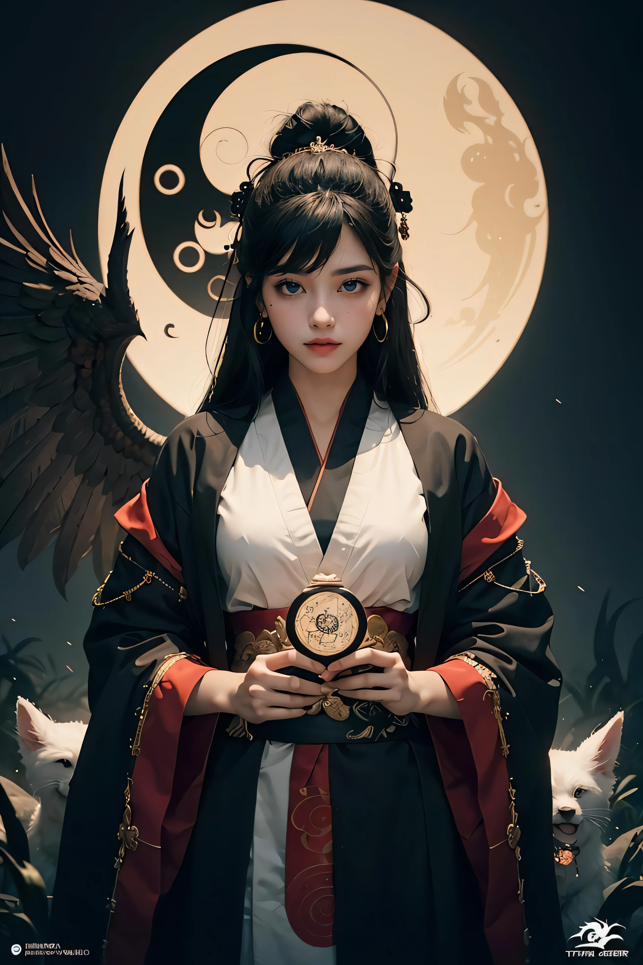true-to-life visuals, artistically refined,captivating beauty, breathtaking aesthetics, dramatic contrasts, atmospheric depth,official art,high saturation,Intense Coloration,
1girl,solo,
Onmyoji, shikigami summoner, ofuda inscriber, exorcist, yin-yang master, divination