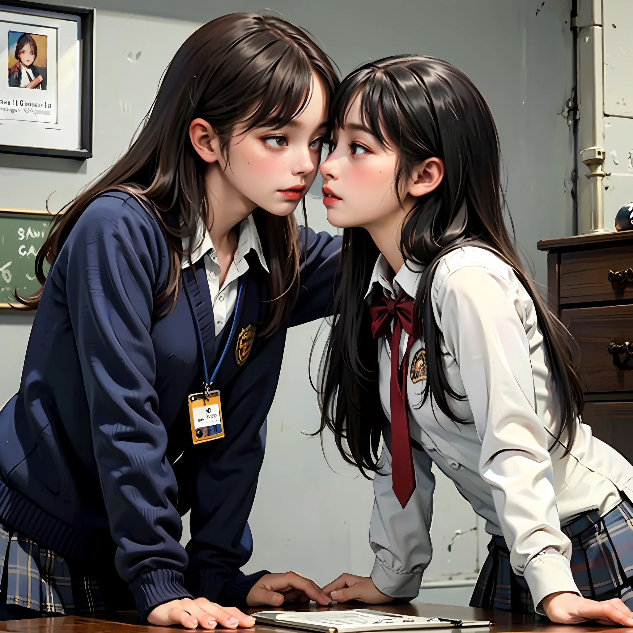(masterpiece:1.4), two girls, kissing, school uniform, closeup --auto