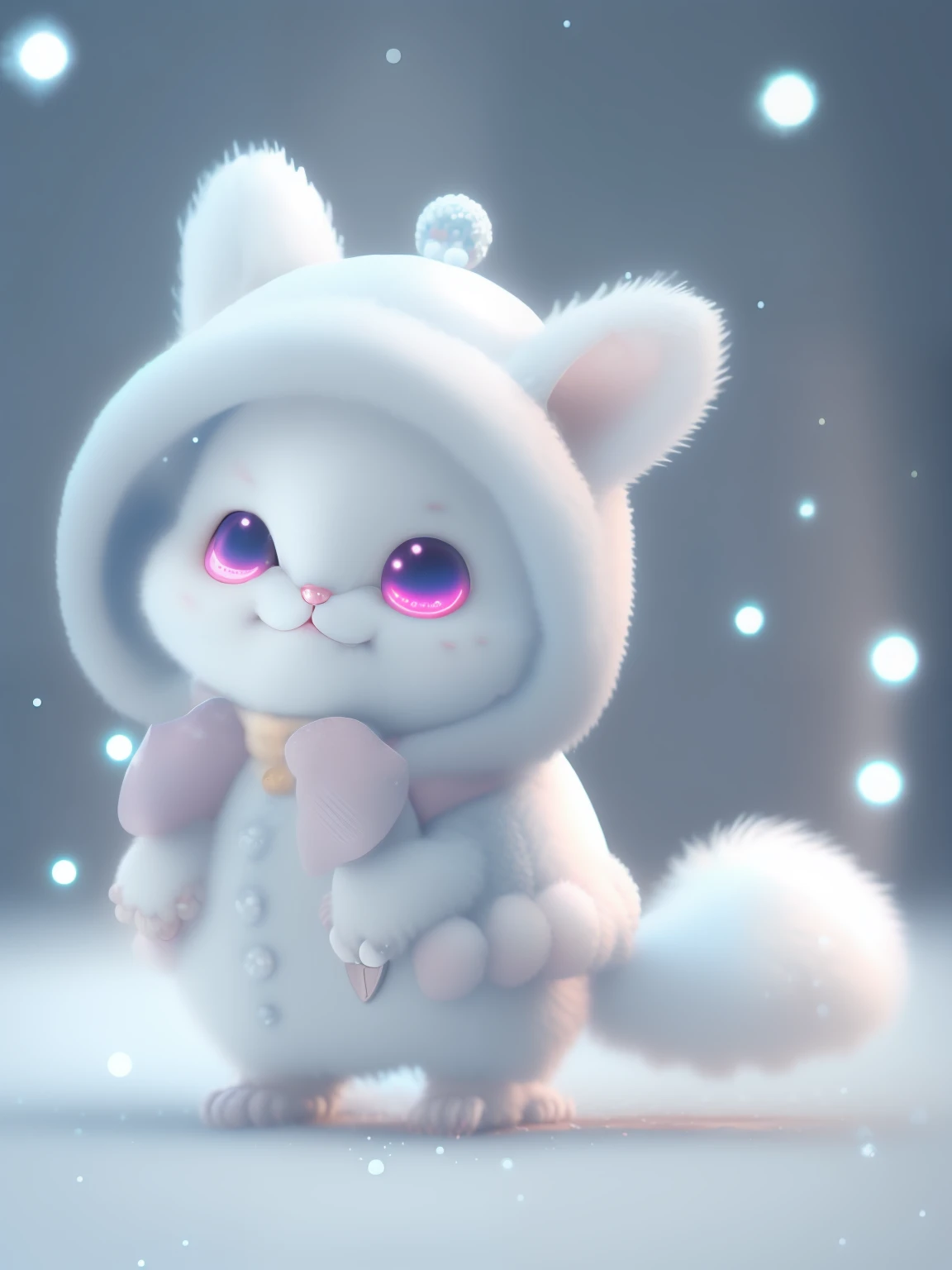 a cute little cat+Snow-white furry,Big bright eyes,A sweet smile,A sweet smile,Open-mouthed!!!,Dress up as a fashion model,Wearing a stylish suit with pink crystal texture,Hats and handbags,Snow white fluffy,Big bright eyes,Big bright eyes,standingn,Fluffy tail,Winter rises,The snow flutters gently,Extremely detailed 3D animation renders symmetrical center position, Super realistic, super detailing, posh, 3, 电影灯光, ultra clear details, Ultra-transparent material, Close-up of, complex texture, rendering by octane, zbrush, 8K, Ultra-realistic UREAL,Open-mouthed!!!,rightward!!!
