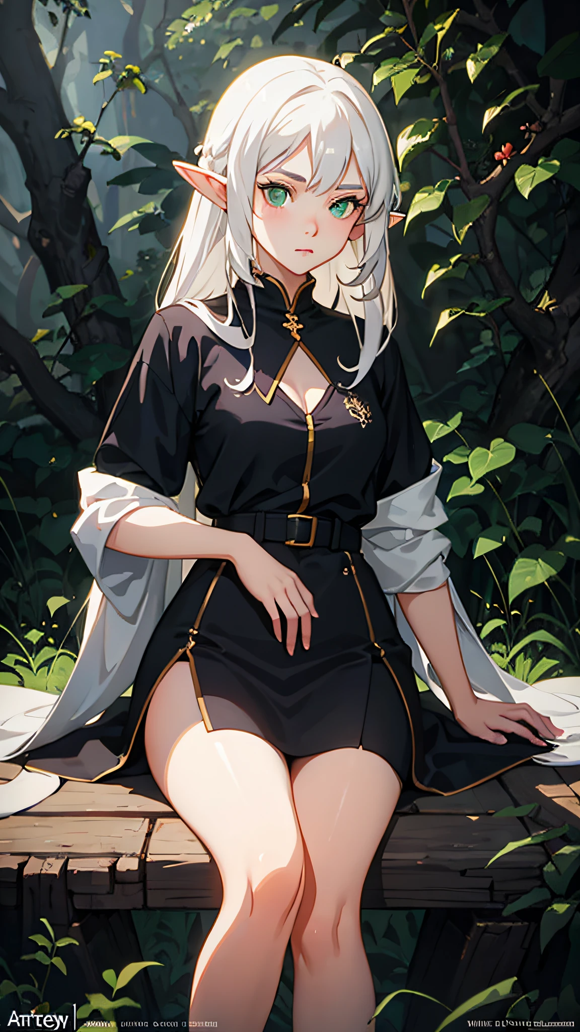 anime girl with white hair and green eyes sitting in the woods, Extremely detailed Artgerm, Artgerm and Atey Ghailan, Elf Girl, trending on artstation pixiv, wlop rossdraws, Artgerm on ArtStation Pixiv, Guweiz in Pixiv ArtStation, Guweiz on ArtStation Pixiv, white-haired god