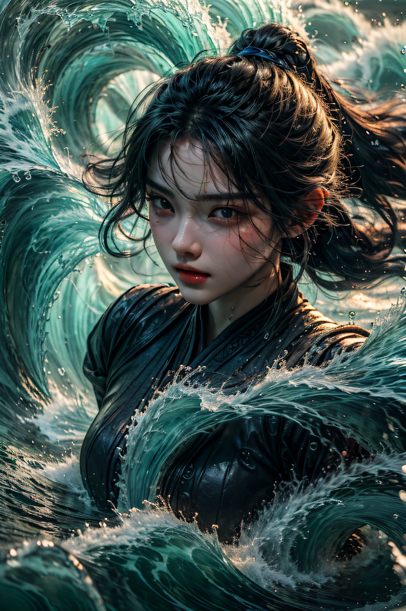 Best quality,masterpiece,ultra high res,1girl,beautiful_face,detailed skin, yushui，water，waves，.