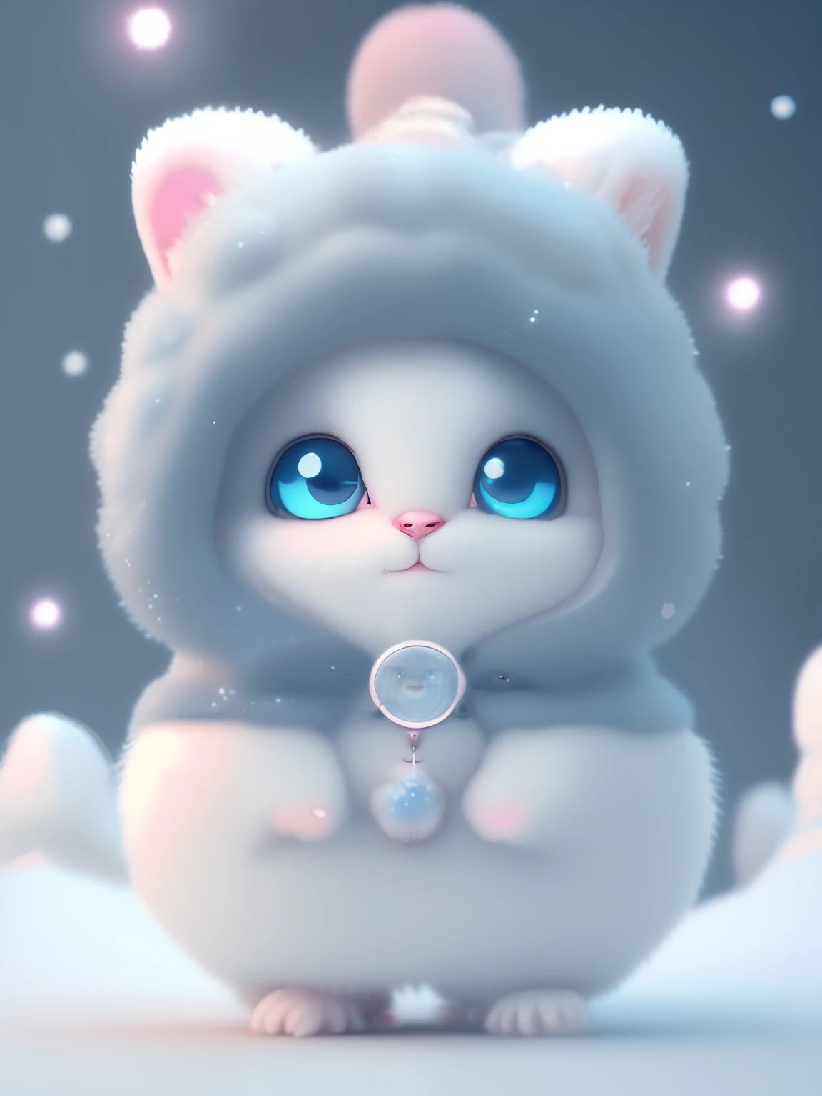 a cute little cat+Snow-white furry,Big bright eyes,A sweet smile,A sweet smile,Open-mouthed!!!,Dress up as a fashion model,Wearing a stylish suit with pink crystal texture,Hats and handbags,Snow white fluffy,Big bright eyes,Big bright eyes,standingn,Fluffy tail,Winter rises,The snow flutters gently,Extremely detailed 3D animation renders symmetrical center position, Super realistic, super detailing, posh, 3, 电影灯光, ultra clear details, Ultra-transparent material, Close-up of, complex texture, rendering by octane, zbrush, 8K, Ultra-realistic UREAL,Open-mouthed!!!,rightward!!!